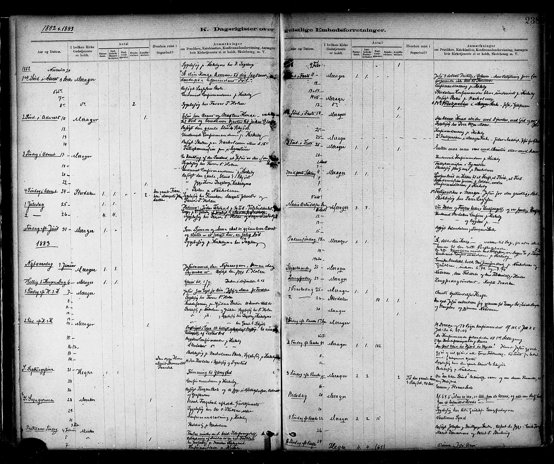 Ministerialprotokoller, klokkerbøker og fødselsregistre - Nord-Trøndelag, AV/SAT-A-1458/706/L0047: Parish register (official) no. 706A03, 1878-1892, p. 238