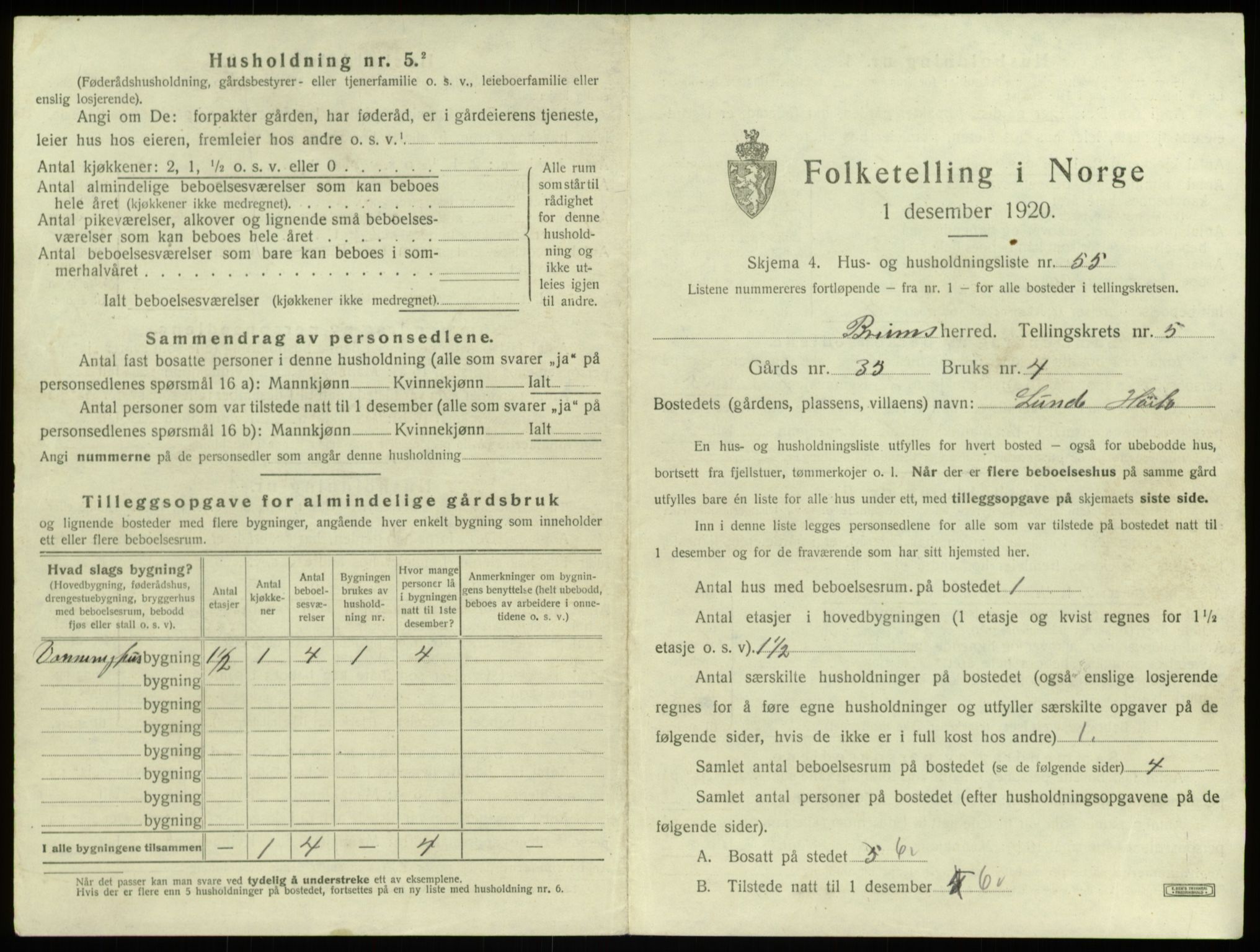 SAB, 1920 census for Breim, 1920, p. 473