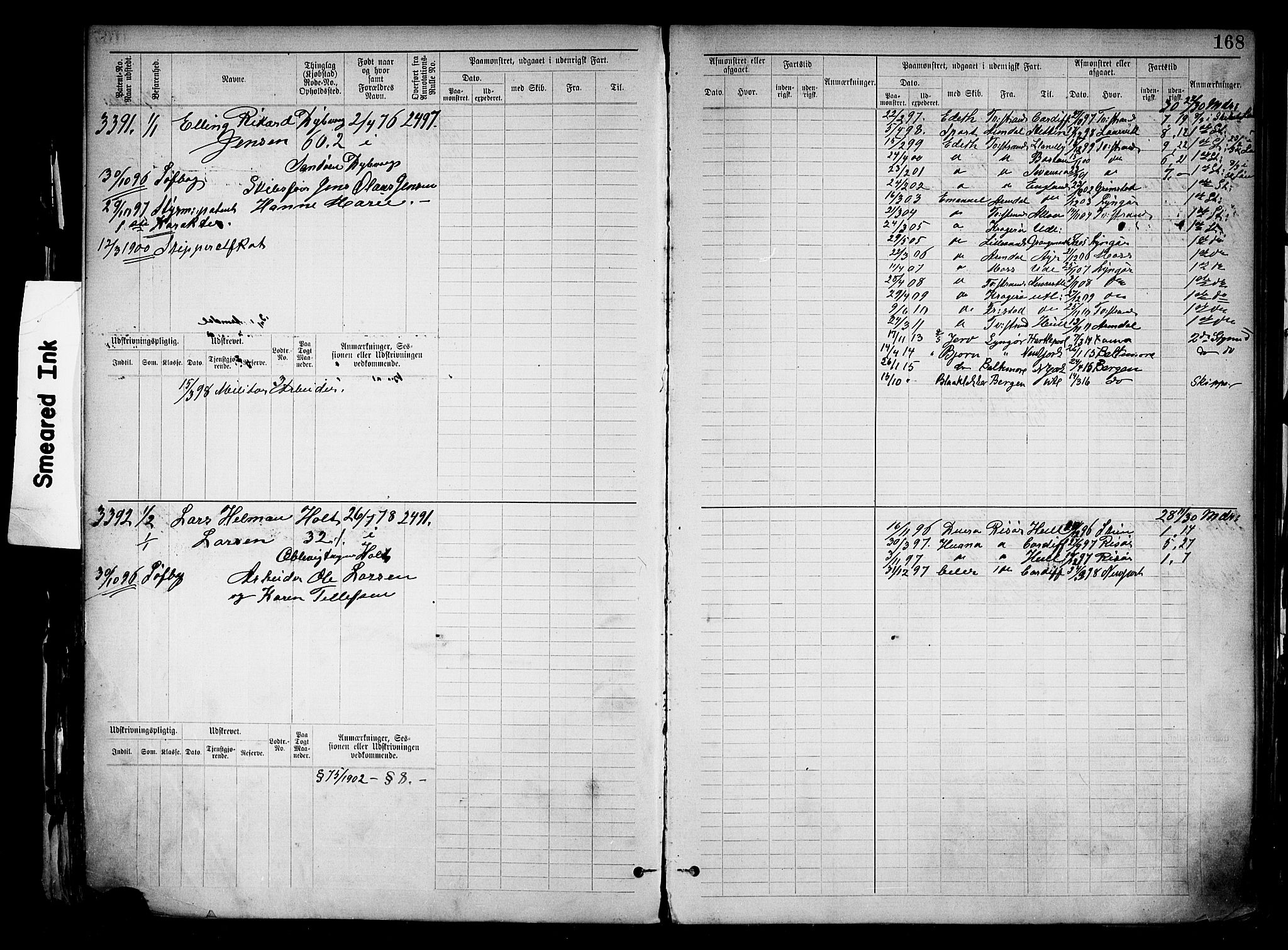 Tvedestrand mønstringskrets, SAK/2031-0011/F/Fb/L0019: Hovedrulle nr 3057-3818, U-35, 1892-1906, p. 172