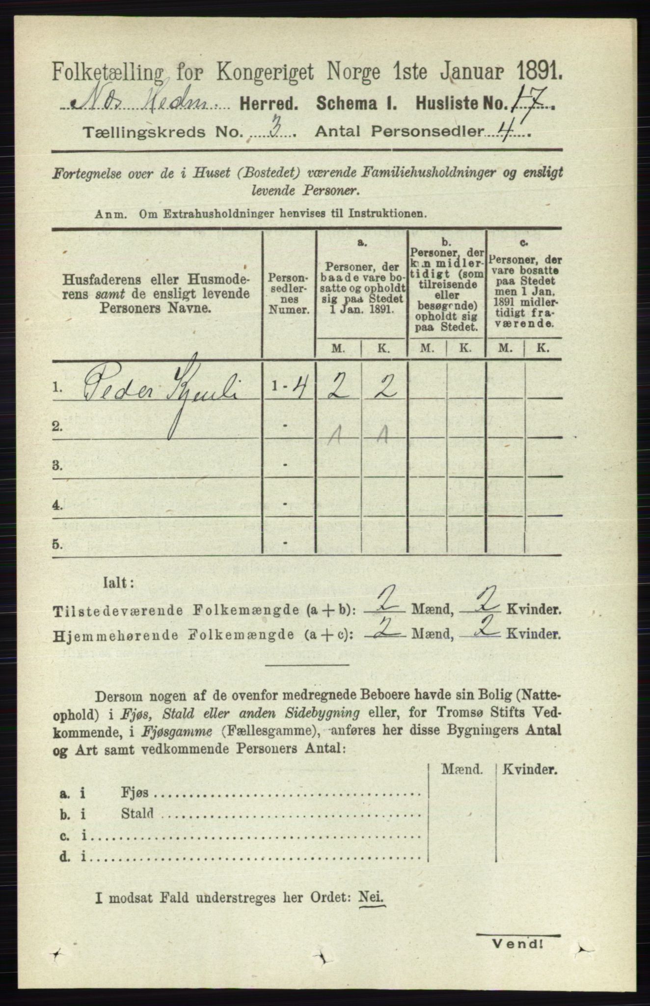 RA, 1891 census for 0411 Nes, 1891, p. 1537