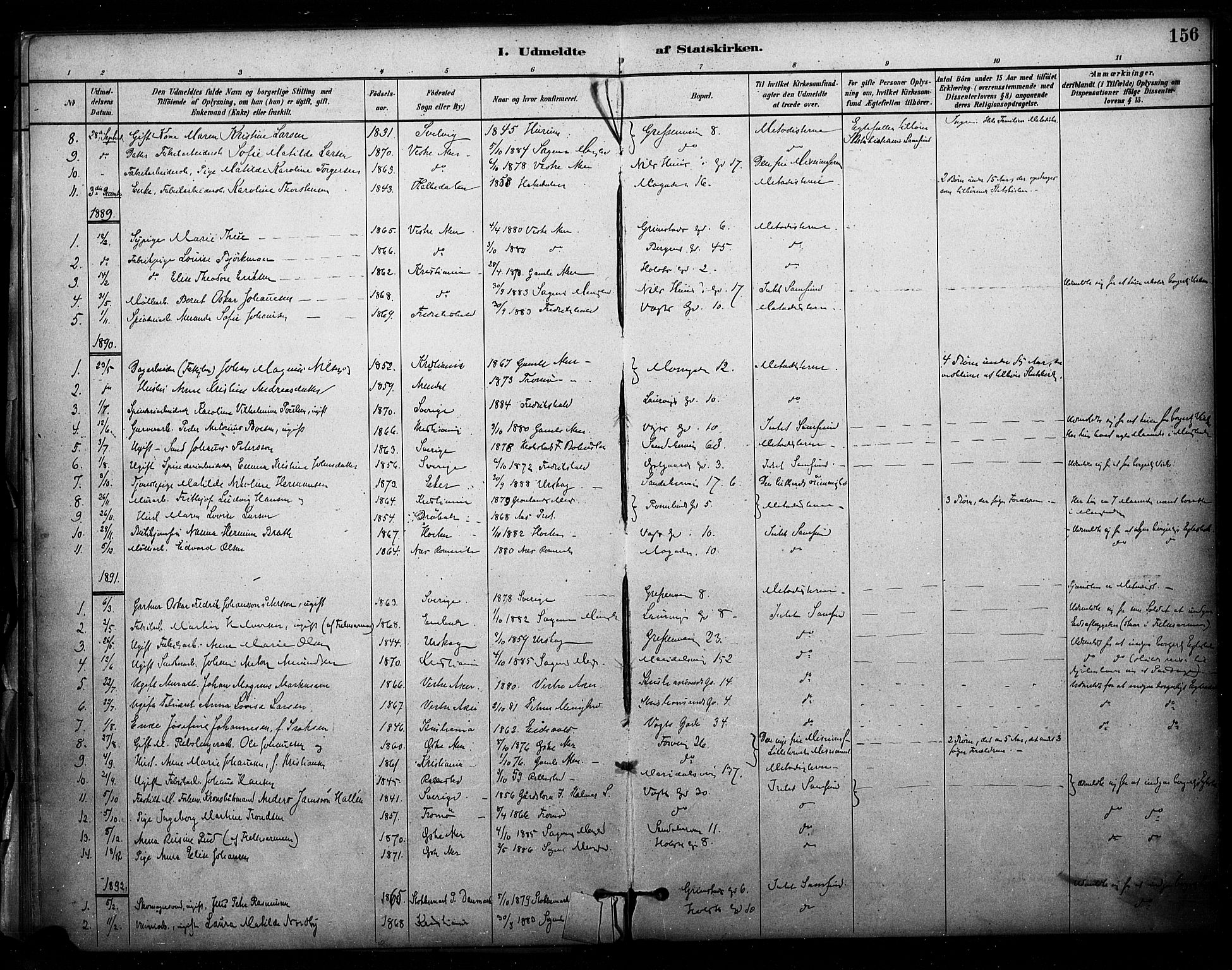 Sagene prestekontor Kirkebøker, SAO/A-10796/F/L0003: Parish register (official) no. 3, 1880-1922, p. 156