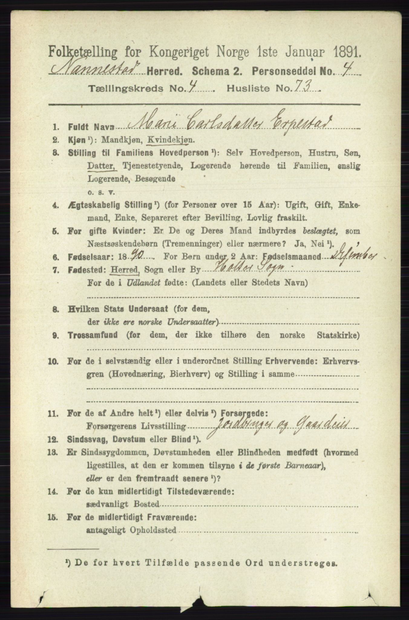 RA, 1891 census for 0238 Nannestad, 1891, p. 2502