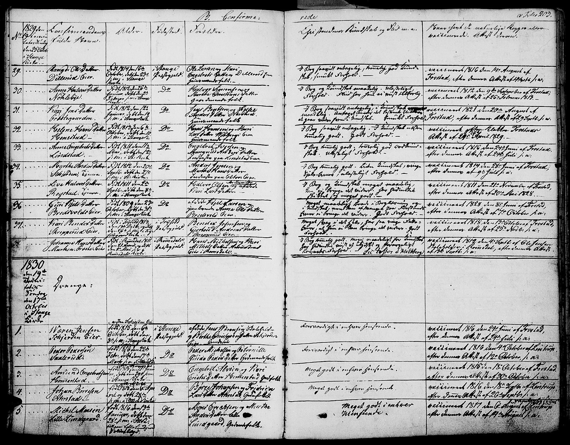 Stange prestekontor, SAH/PREST-002/K/L0009: Parish register (official) no. 9, 1826-1835, p. 203
