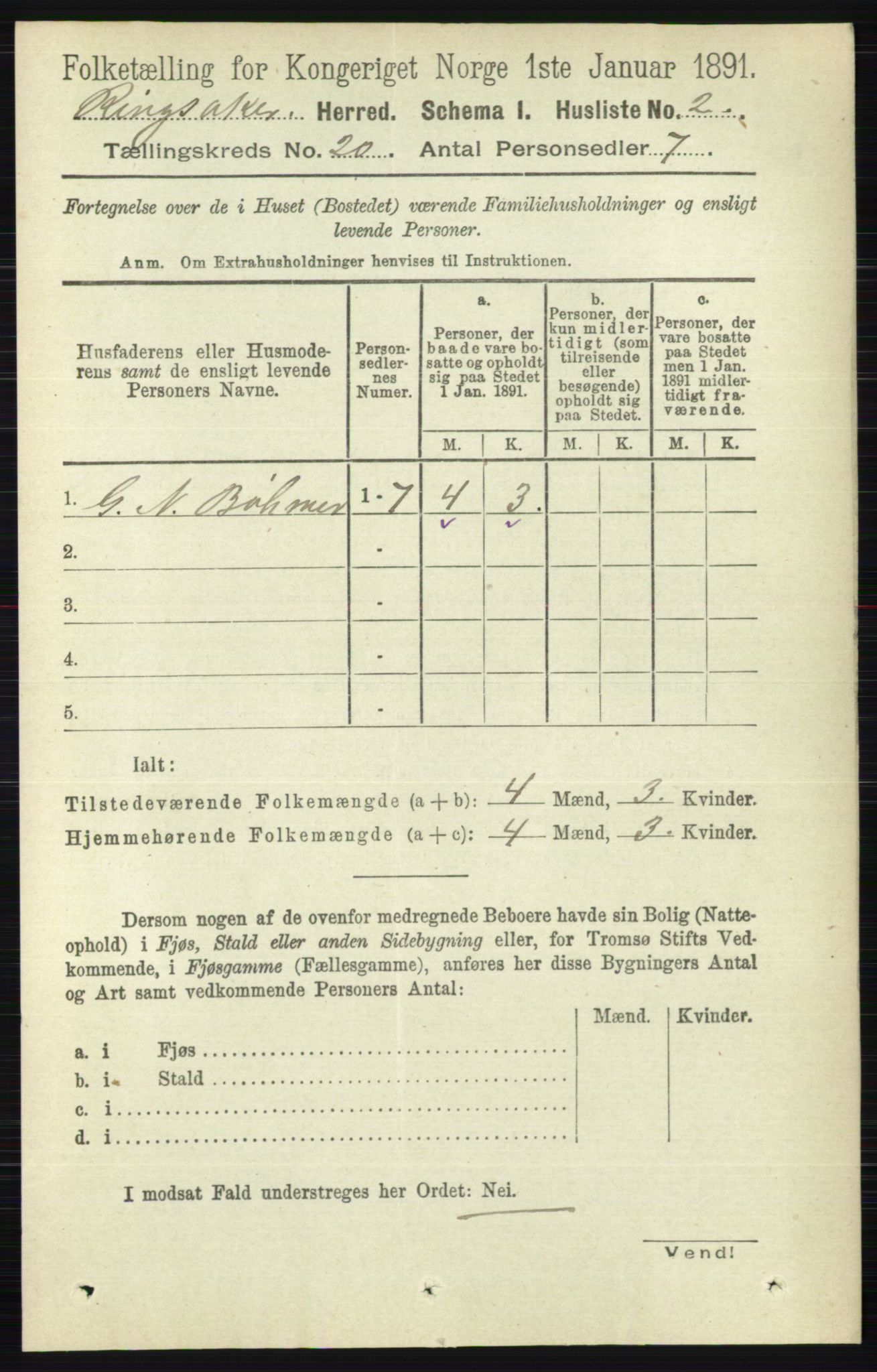 RA, 1891 census for 0412 Ringsaker, 1891, p. 11016