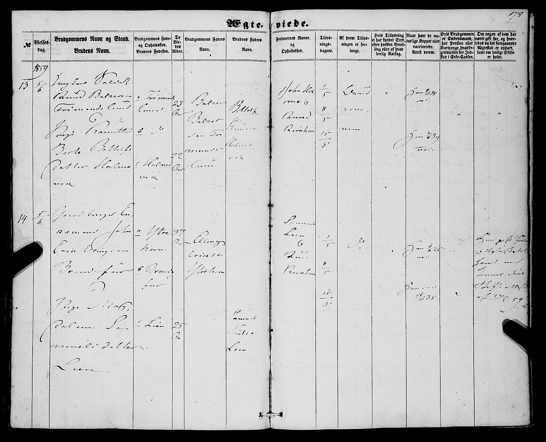 Eid sokneprestembete, AV/SAB-A-82301/H/Haa/Haaa/L0008: Parish register (official) no. A 8, 1858-1860, p. 179