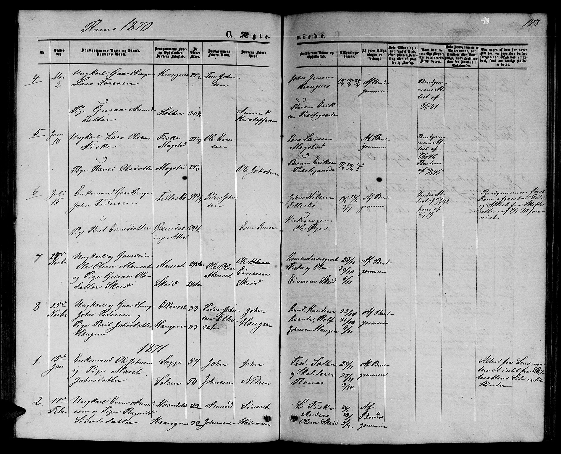 Ministerialprotokoller, klokkerbøker og fødselsregistre - Møre og Romsdal, SAT/A-1454/595/L1051: Parish register (copy) no. 595C03, 1866-1891, p. 178