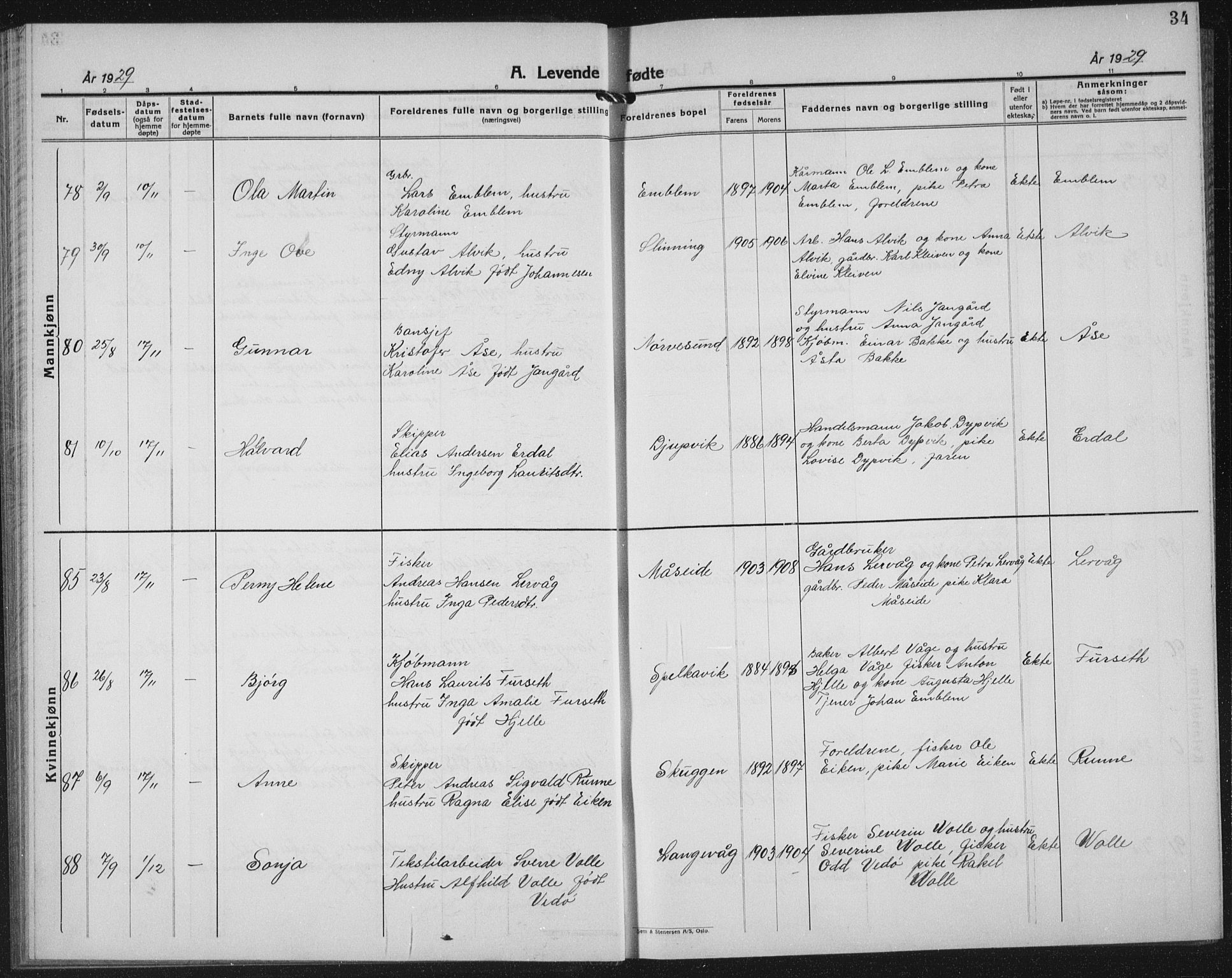 Ministerialprotokoller, klokkerbøker og fødselsregistre - Møre og Romsdal, AV/SAT-A-1454/528/L0436: Parish register (copy) no. 528C17, 1927-1939, p. 34