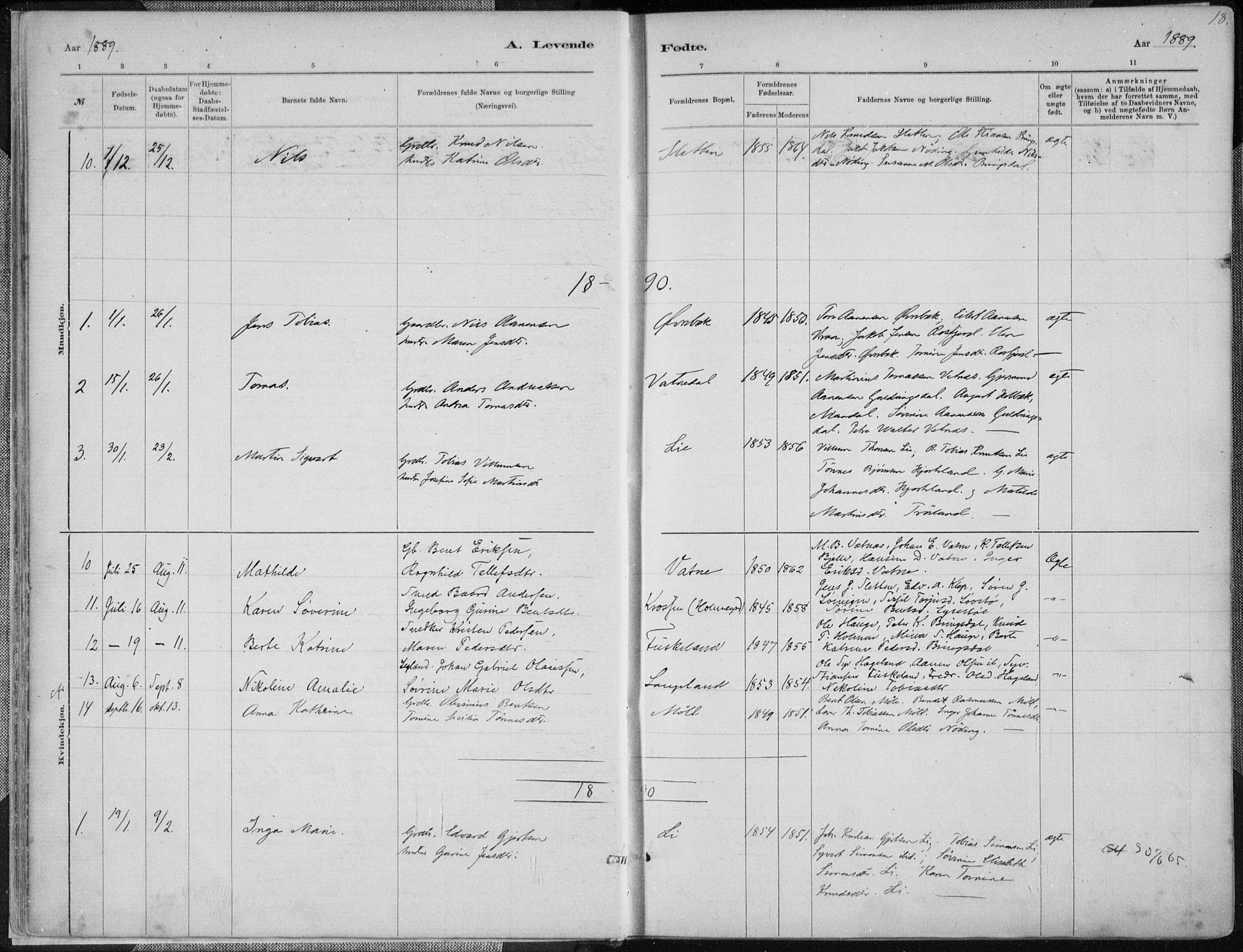 Holum sokneprestkontor, SAK/1111-0022/F/Fa/Faa/L0007: Parish register (official) no. A 7, 1884-1907, p. 18