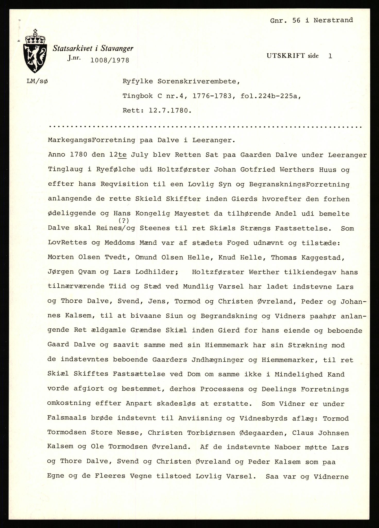 Statsarkivet i Stavanger, AV/SAST-A-101971/03/Y/Yj/L0014: Avskrifter sortert etter gårdsnanv: Dalve - Dyrland, 1750-1930, p. 24