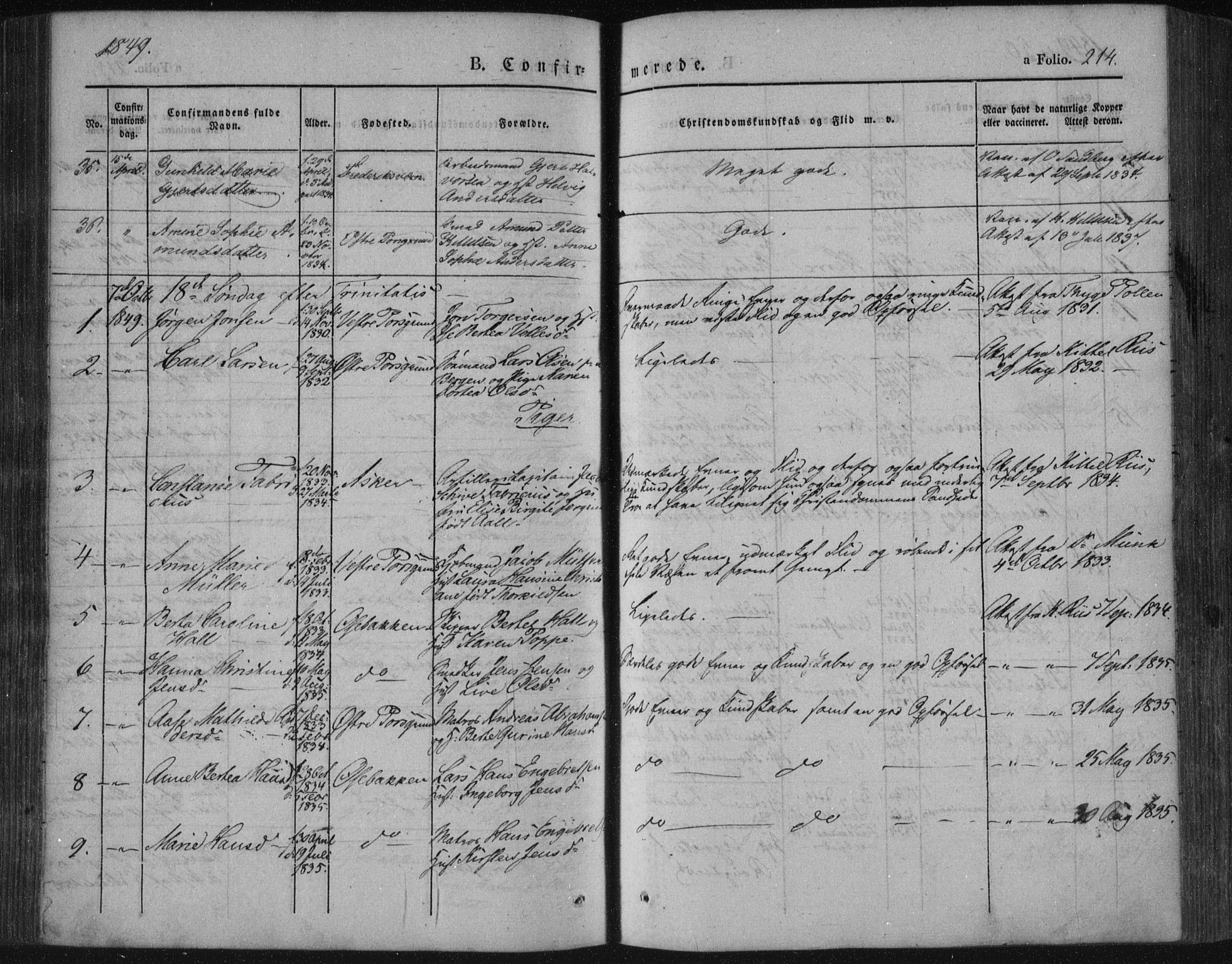 Porsgrunn kirkebøker , SAKO/A-104/F/Fa/L0006: Parish register (official) no. 6, 1841-1857, p. 214