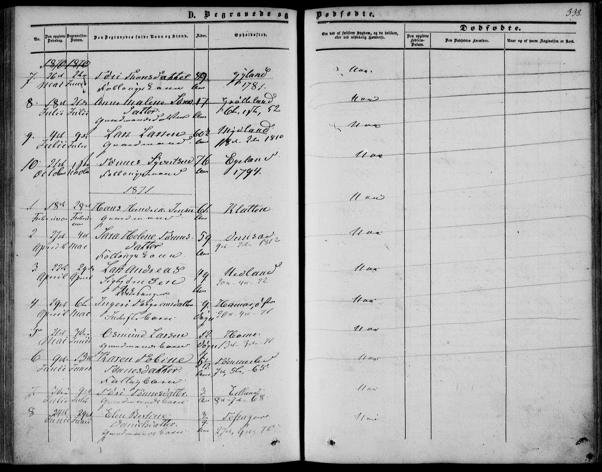 Bakke sokneprestkontor, SAK/1111-0002/F/Fa/Fab/L0002: Parish register (official) no. A 2, 1855-1884, p. 338