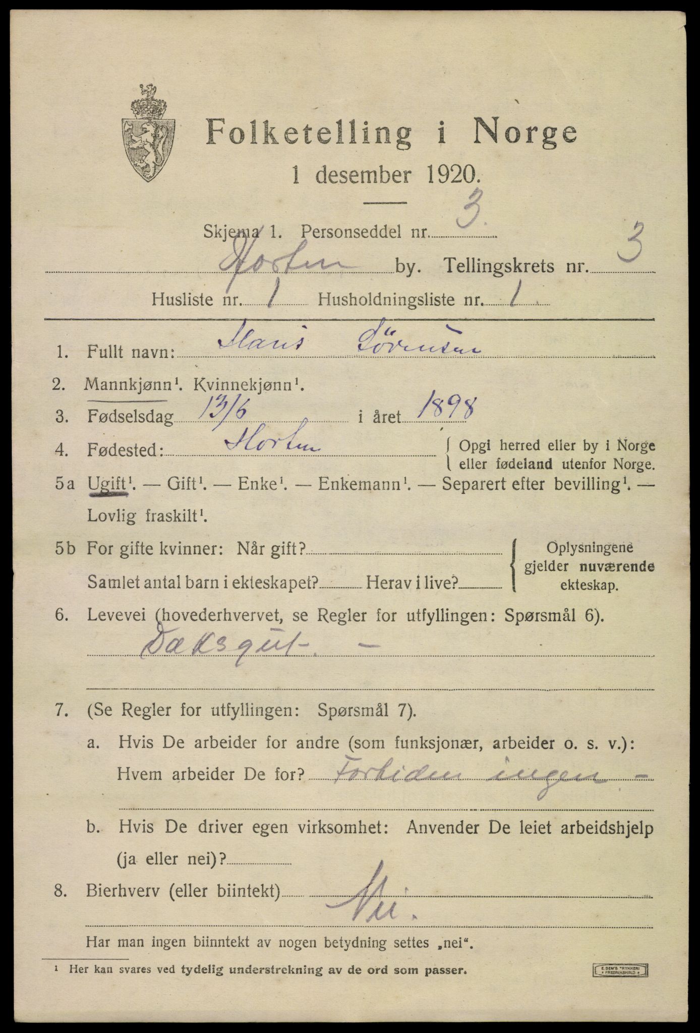 SAKO, 1920 census for Horten, 1920, p. 13463