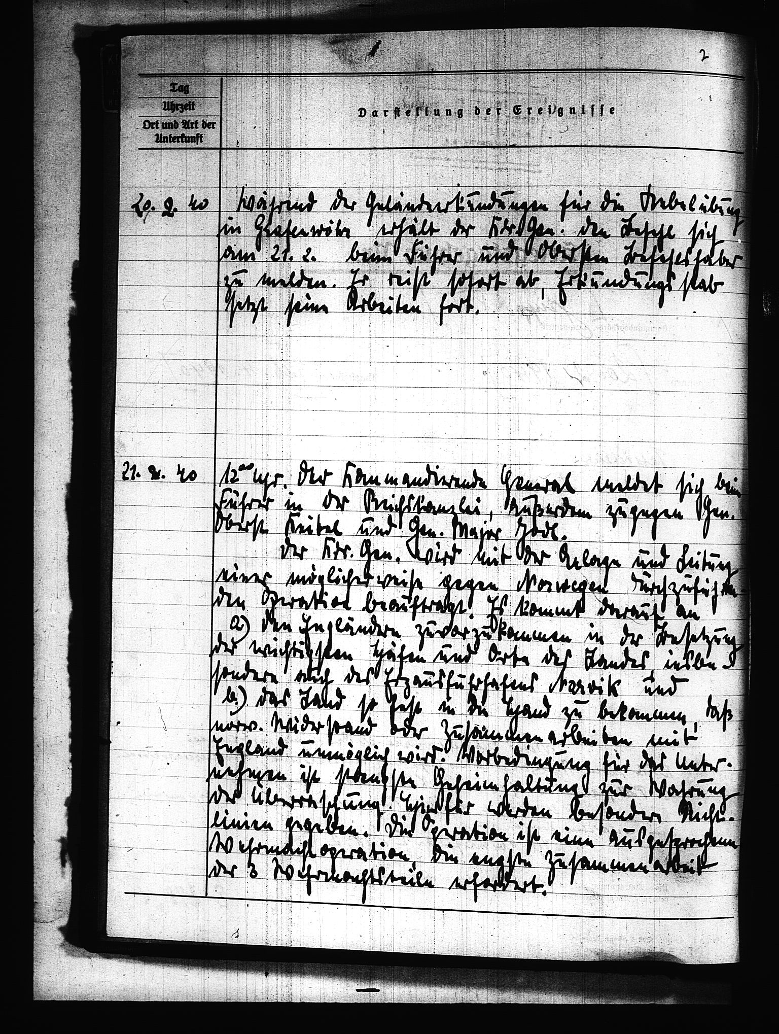 Documents Section, AV/RA-RAFA-2200/V/L0075: Amerikansk mikrofilm "Captured German Documents".
Box No. 714.  FKA jnr. 615/1954., 1940, p. 107