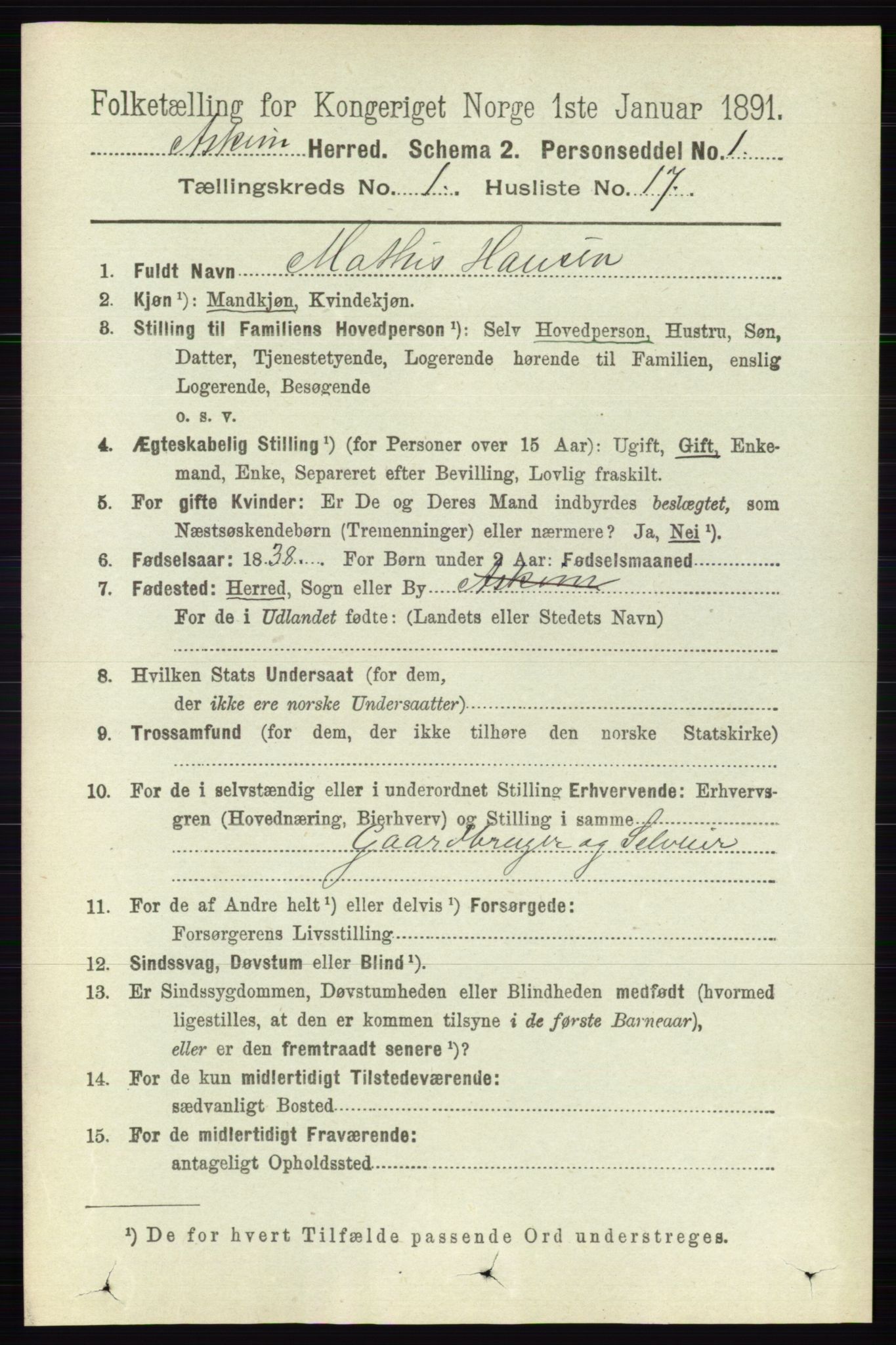 RA, 1891 census for 0124 Askim, 1891, p. 189