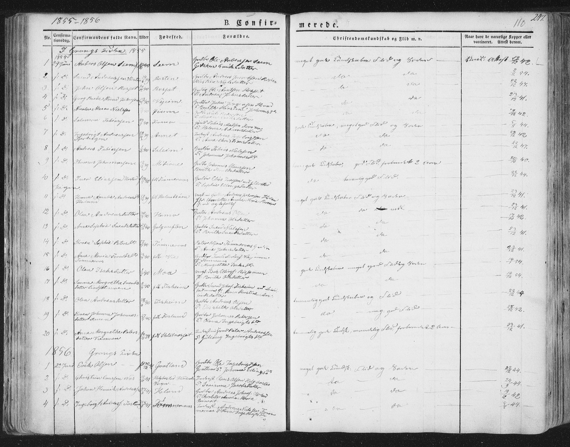 Ministerialprotokoller, klokkerbøker og fødselsregistre - Nord-Trøndelag, SAT/A-1458/758/L0513: Parish register (official) no. 758A02 /1, 1839-1868, p. 110