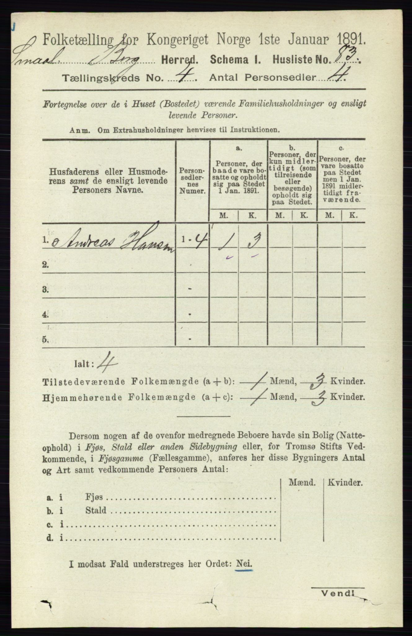 RA, 1891 census for 0116 Berg, 1891, p. 2807