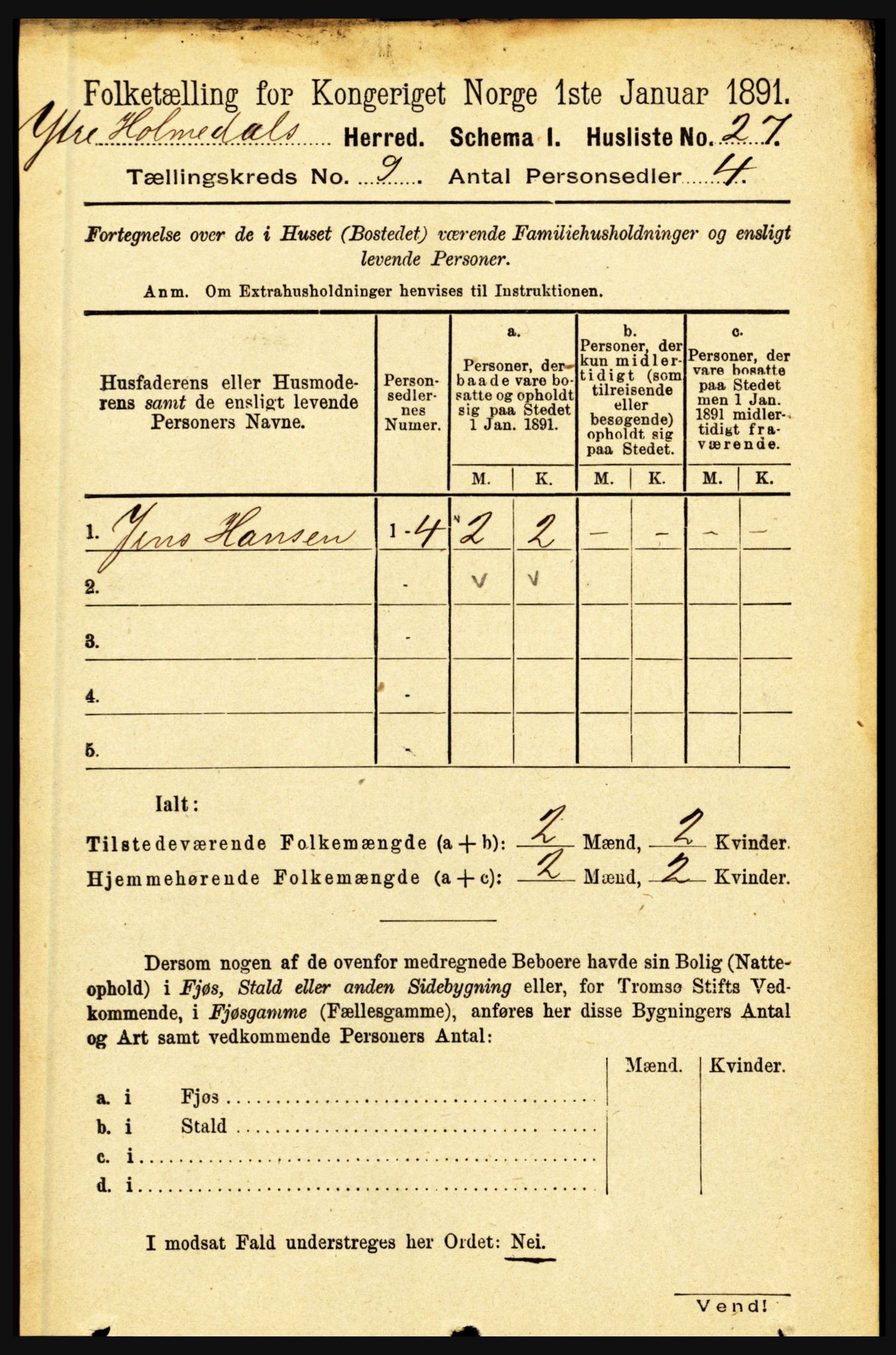 RA, 1891 census for 1429 Ytre Holmedal, 1891, p. 2035