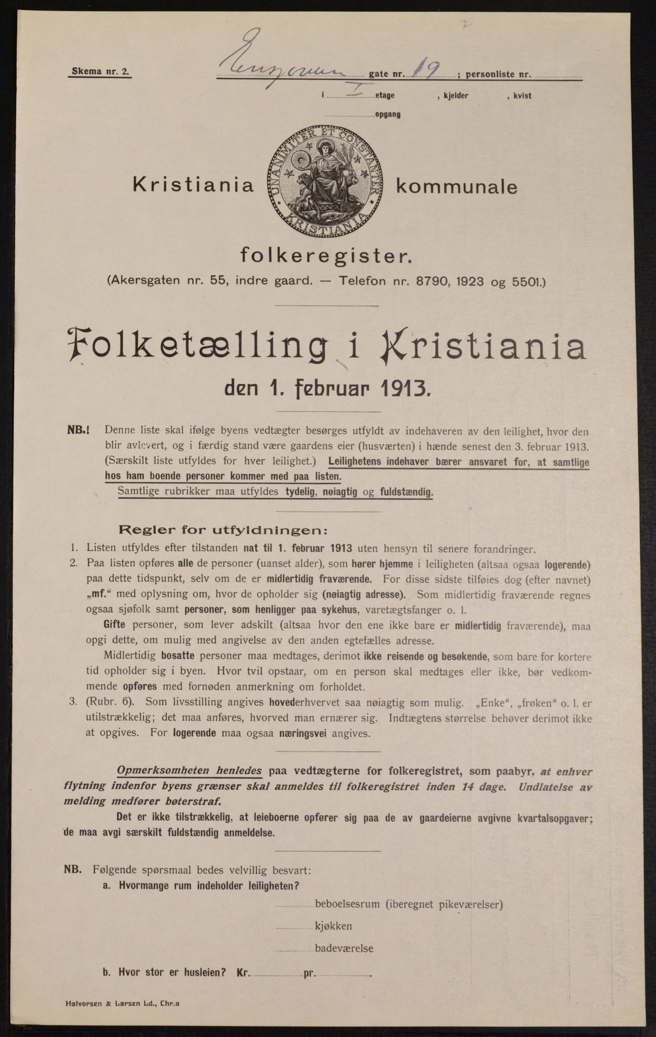 OBA, Municipal Census 1913 for Kristiania, 1913, p. 22069