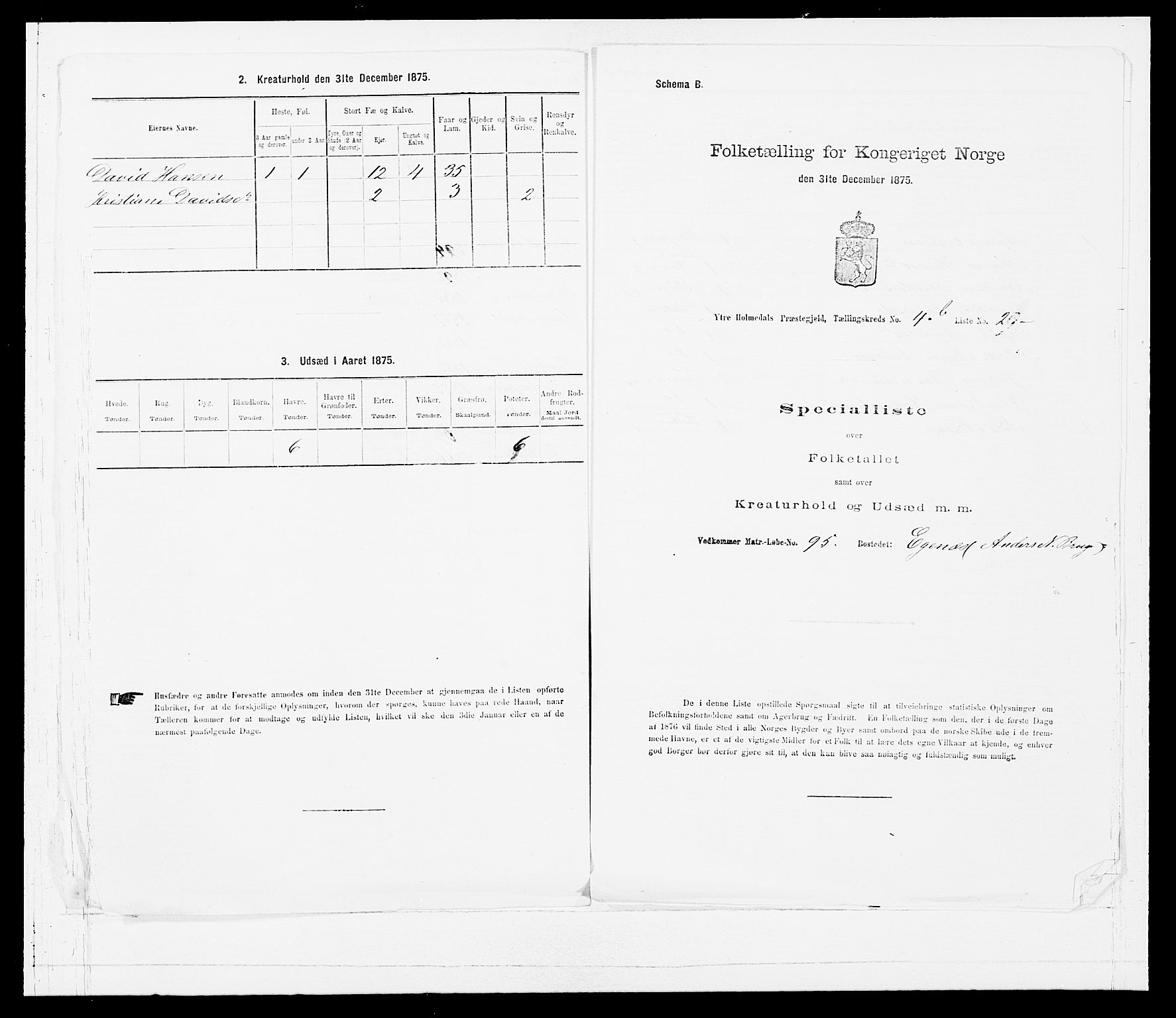 SAB, 1875 census for 1429P Ytre Holmedal, 1875, p. 340