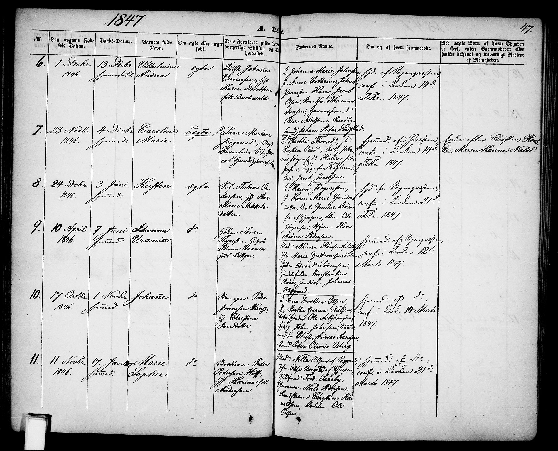 Skien kirkebøker, SAKO/A-302/G/Ga/L0004: Parish register (copy) no. 4, 1843-1867, p. 47