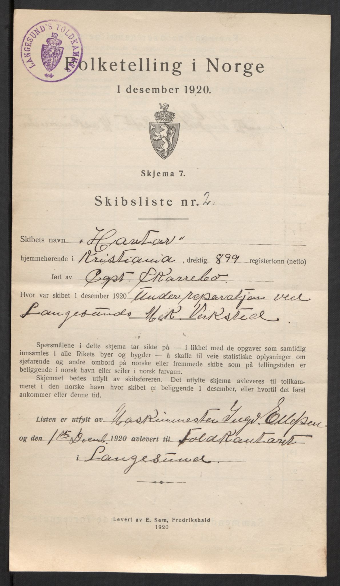 SAKO, 1920 census for Langesund, 1920, p. 5541