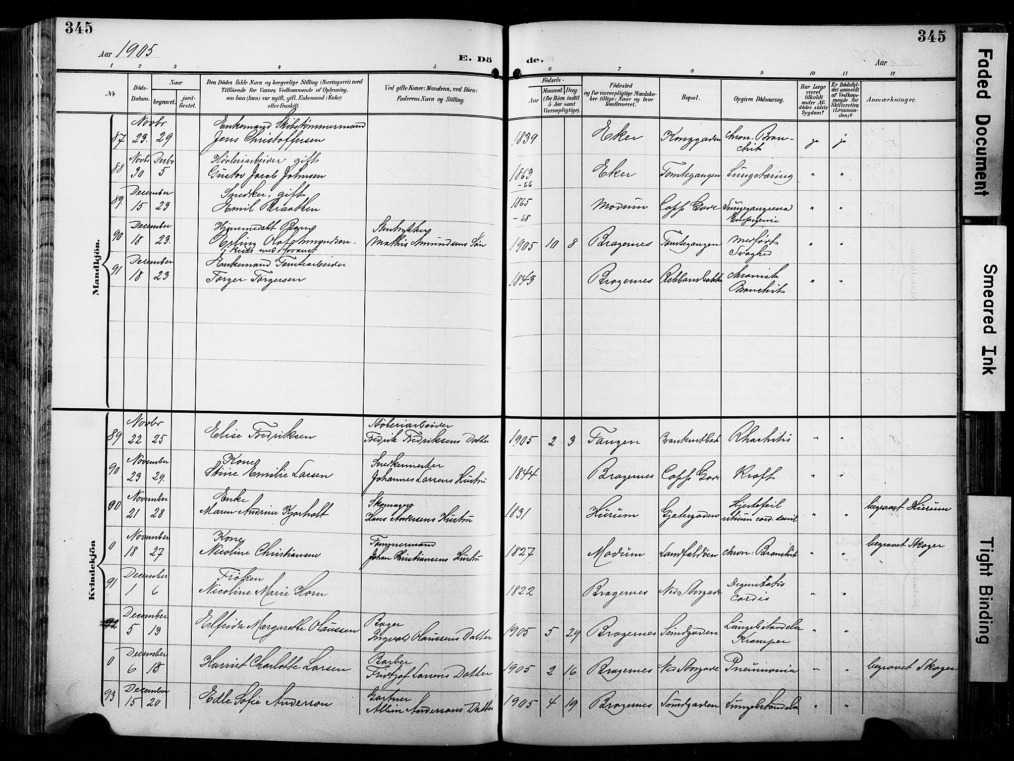 Bragernes kirkebøker, AV/SAKO-A-6/F/Fb/L0009: Parish register (official) no. II 9, 1902-1911, p. 345