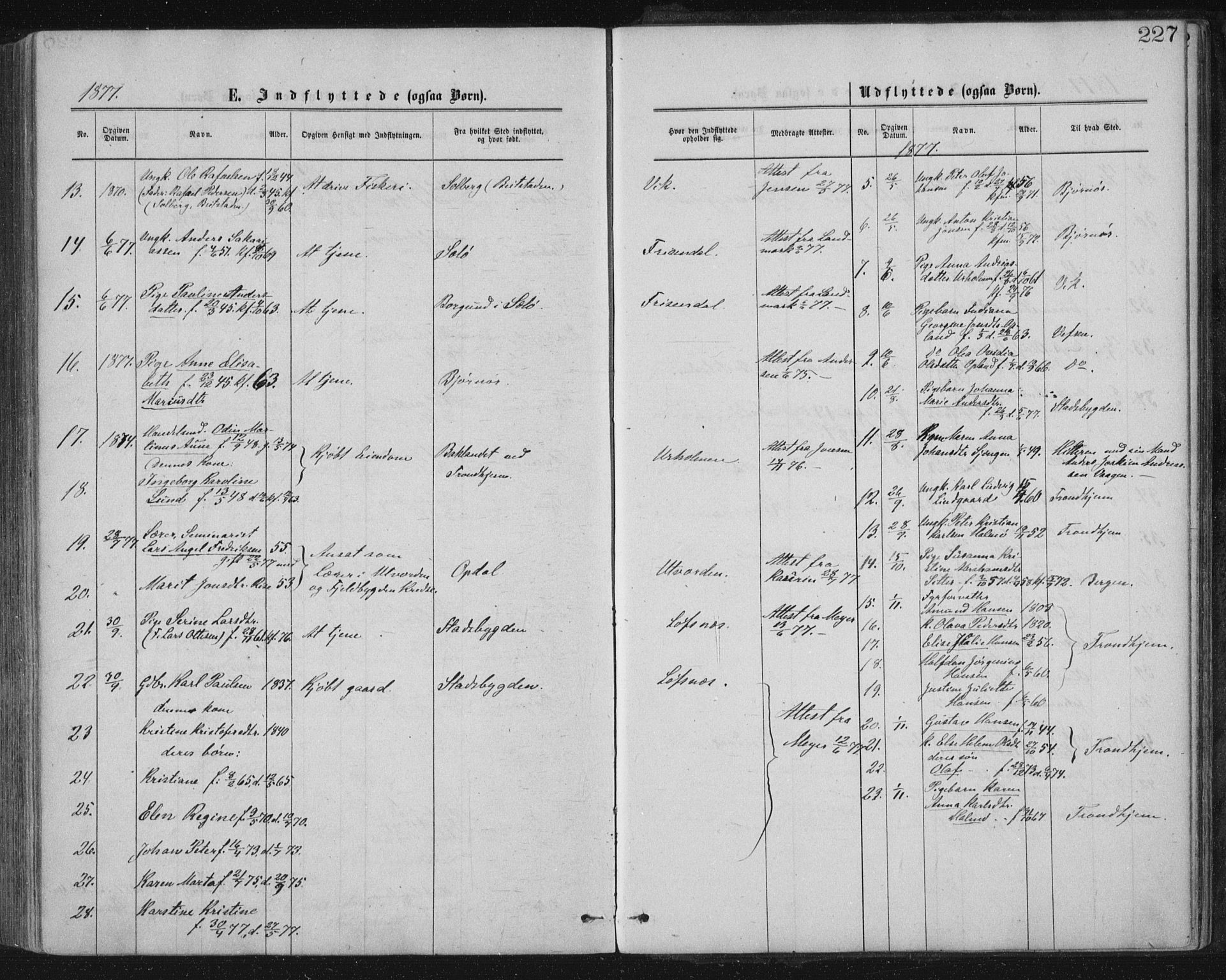 Ministerialprotokoller, klokkerbøker og fødselsregistre - Nord-Trøndelag, AV/SAT-A-1458/771/L0596: Parish register (official) no. 771A03, 1870-1884, p. 227