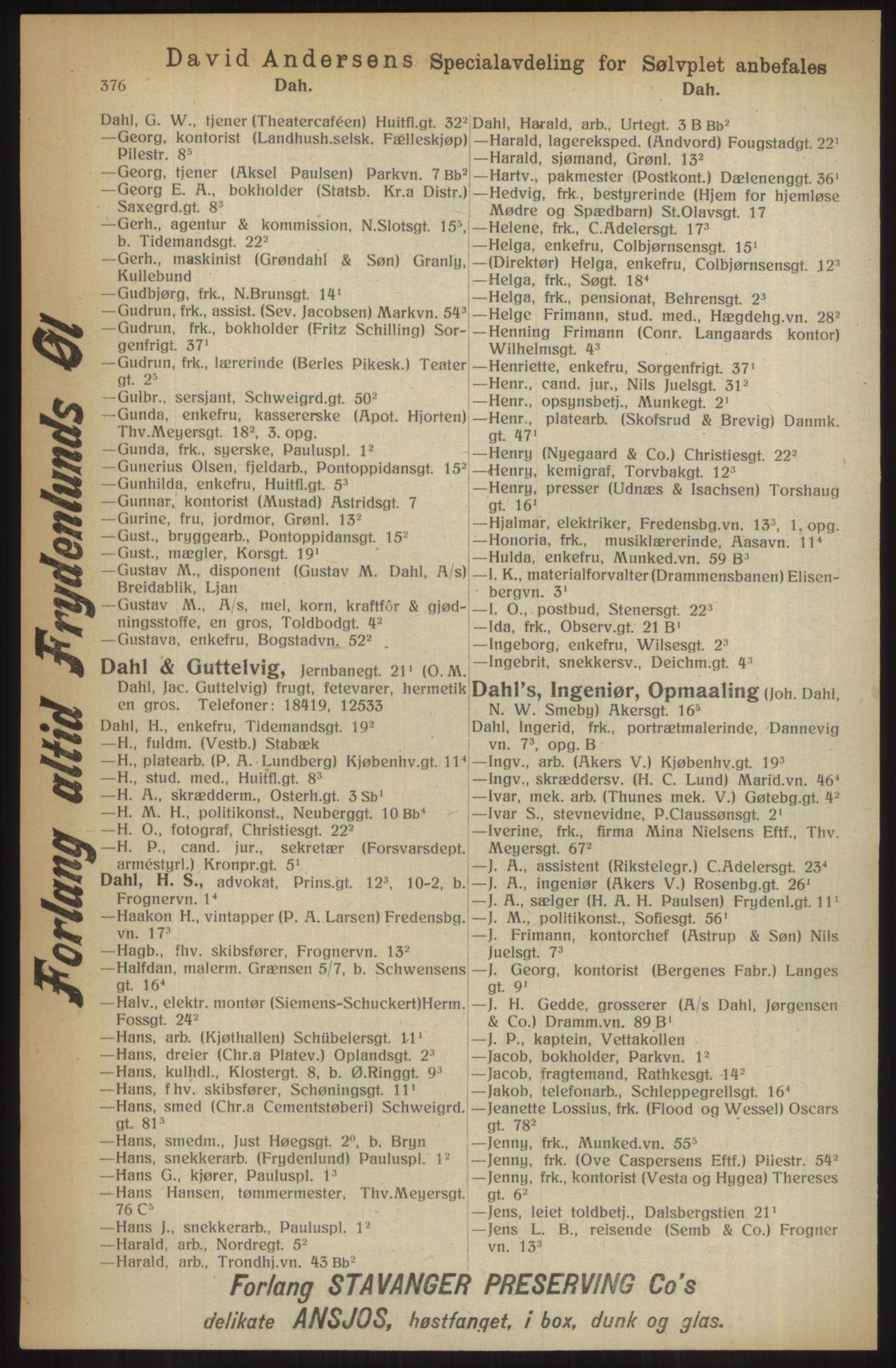 Kristiania/Oslo adressebok, PUBL/-, 1914, p. 376