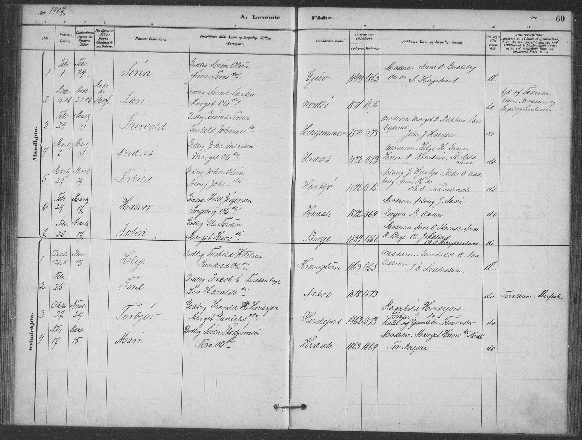 Hjartdal kirkebøker, SAKO/A-270/F/Fa/L0010: Parish register (official) no. I 10, 1880-1929, p. 60