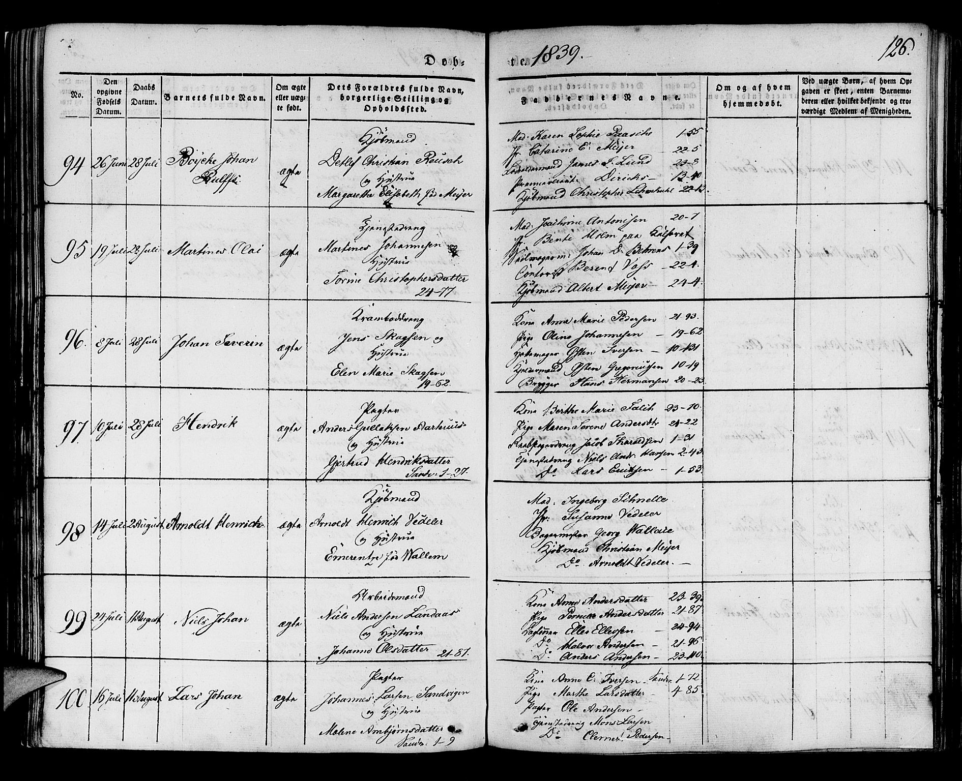 Korskirken sokneprestembete, SAB/A-76101/H/Haa/L0015: Parish register (official) no. B 1, 1833-1841, p. 126