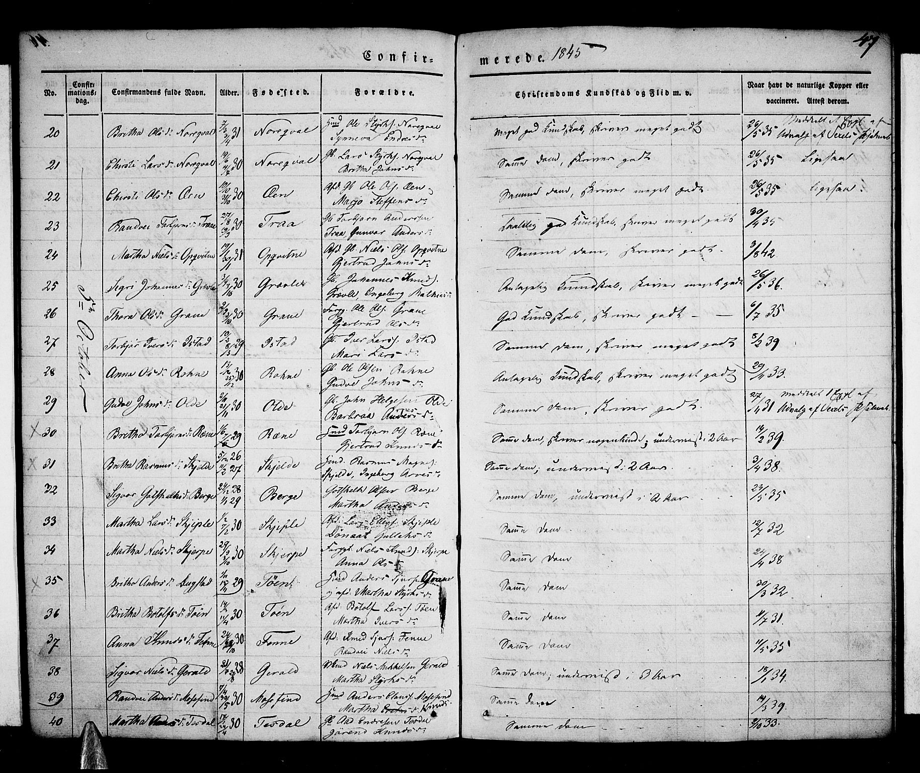 Voss sokneprestembete, AV/SAB-A-79001/H/Haa: Parish register (official) no. A 14, 1837-1847, p. 47