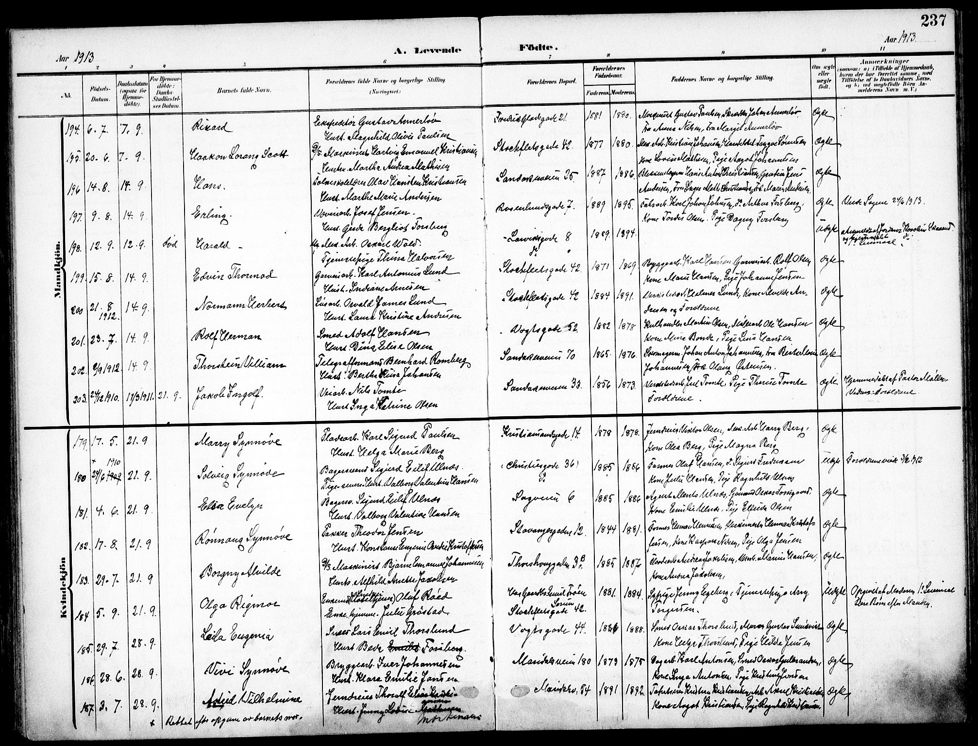 Sagene prestekontor Kirkebøker, SAO/A-10796/F/L0007: Parish register (official) no. 7, 1905-1915, p. 237