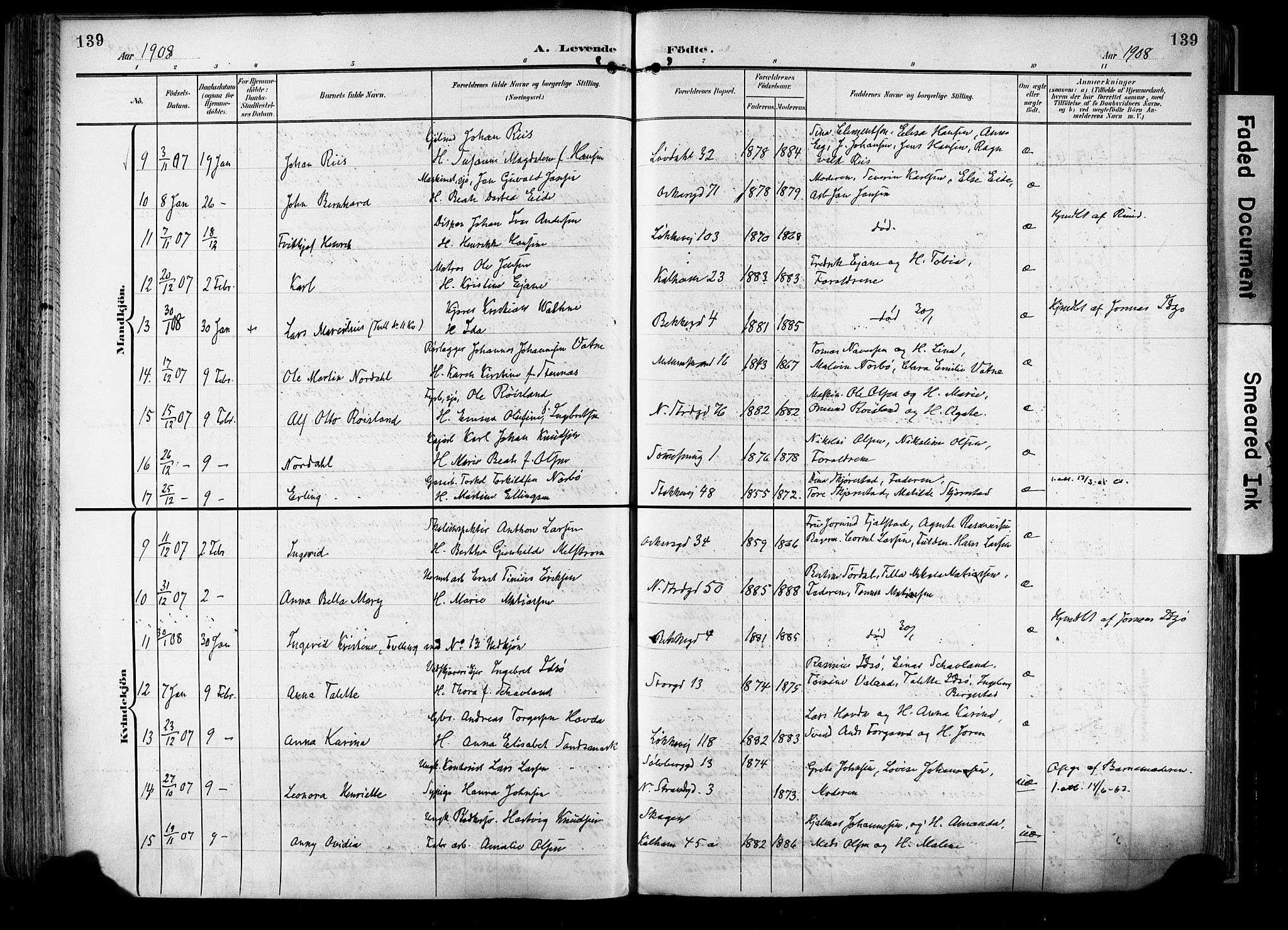 Domkirken sokneprestkontor, SAST/A-101812/001/30/30BA/L0033: Parish register (official) no. A 32, 1903-1915, p. 139
