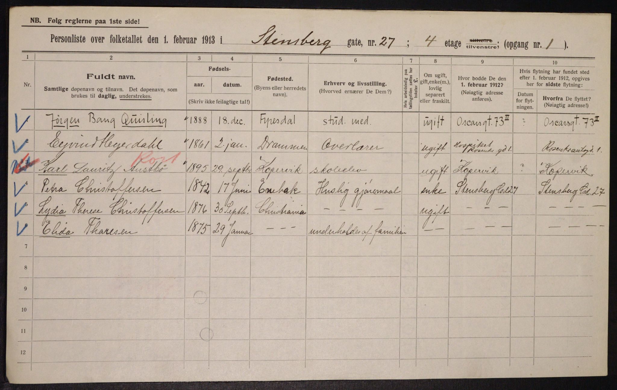 OBA, Municipal Census 1913 for Kristiania, 1913, p. 101833