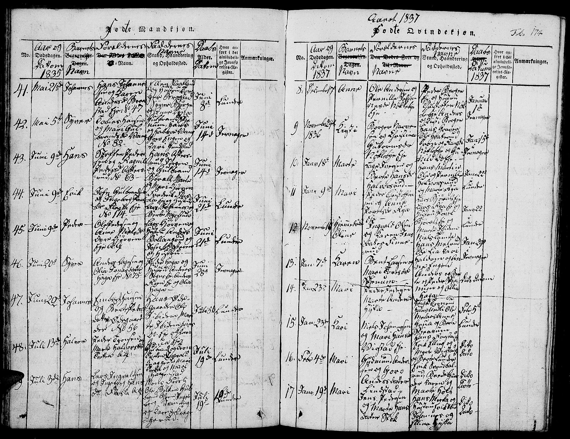Jevnaker prestekontor, SAH/PREST-116/H/Ha/Hab/L0001: Parish register (copy) no. 1, 1815-1837, p. 174