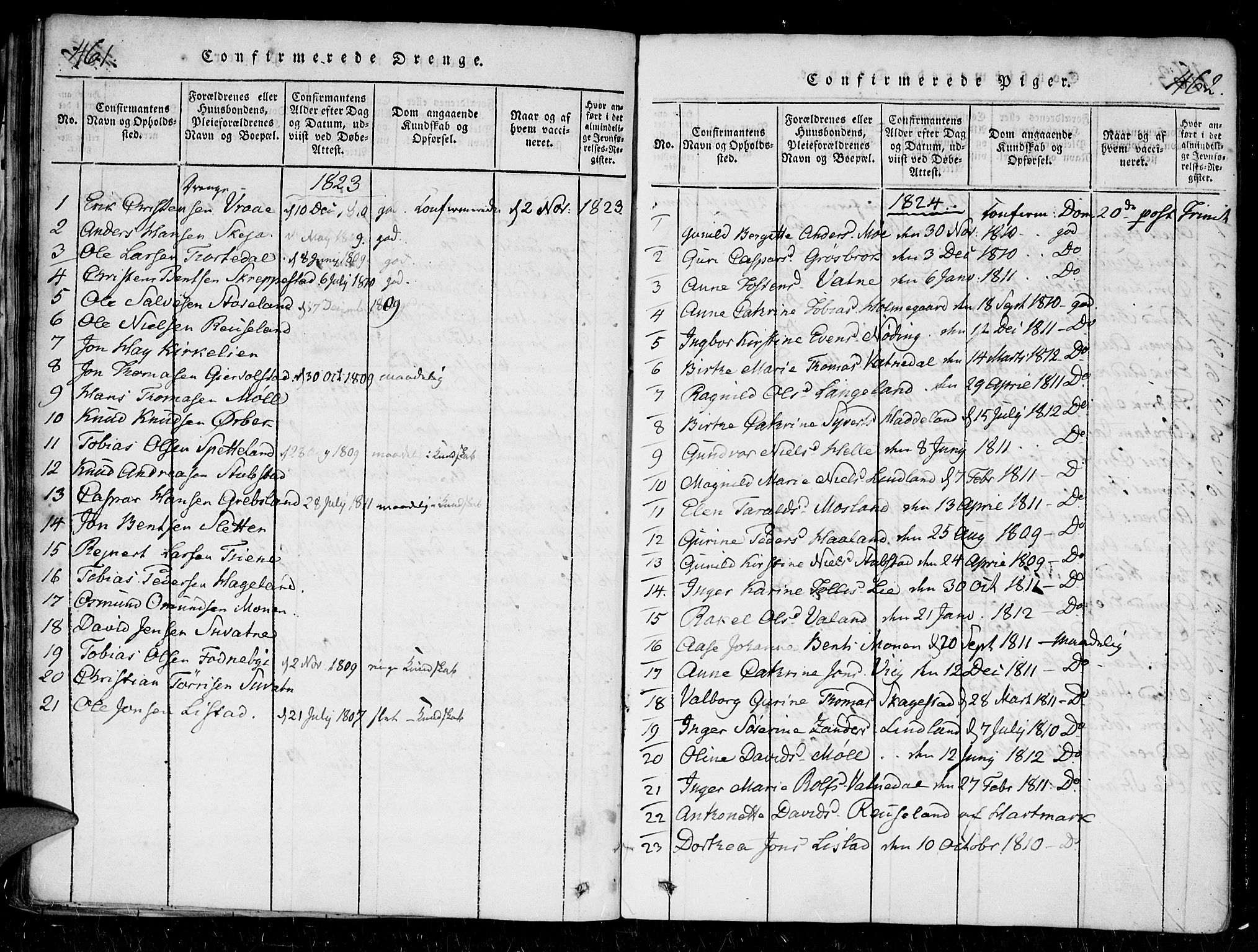 Holum sokneprestkontor, AV/SAK-1111-0022/F/Fa/Faa/L0004: Parish register (official) no. A 4, 1820-1849, p. 461-462