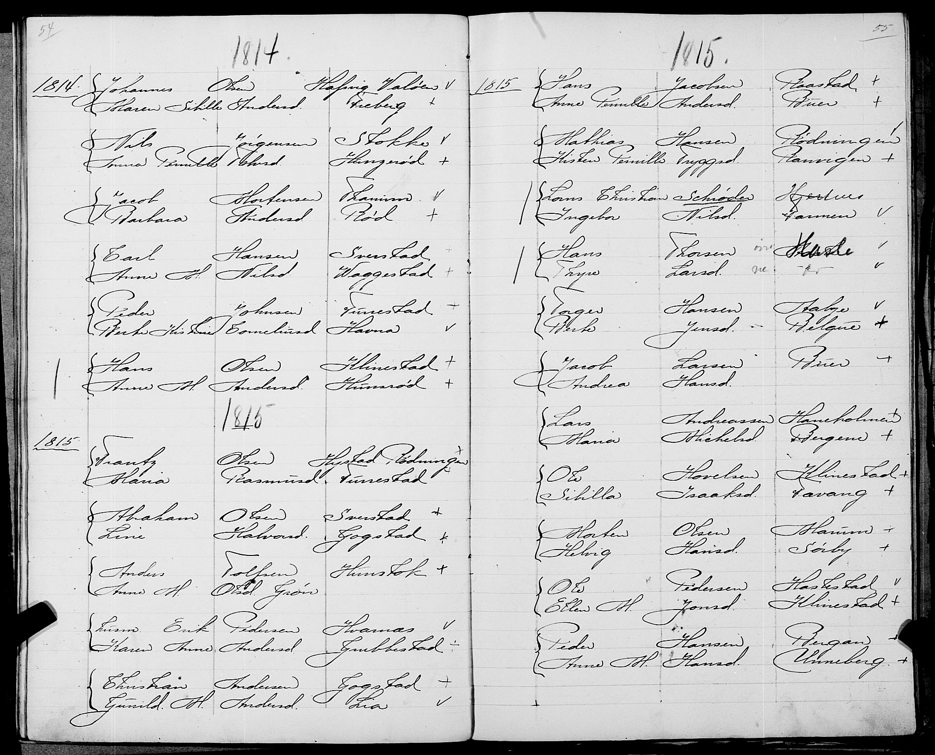 Sandar sokneprestkontor, AV/SAKO-A-242/Y/Ya/L0006: Other parish register no. 1 /1, 1709-1871, p. 54-55