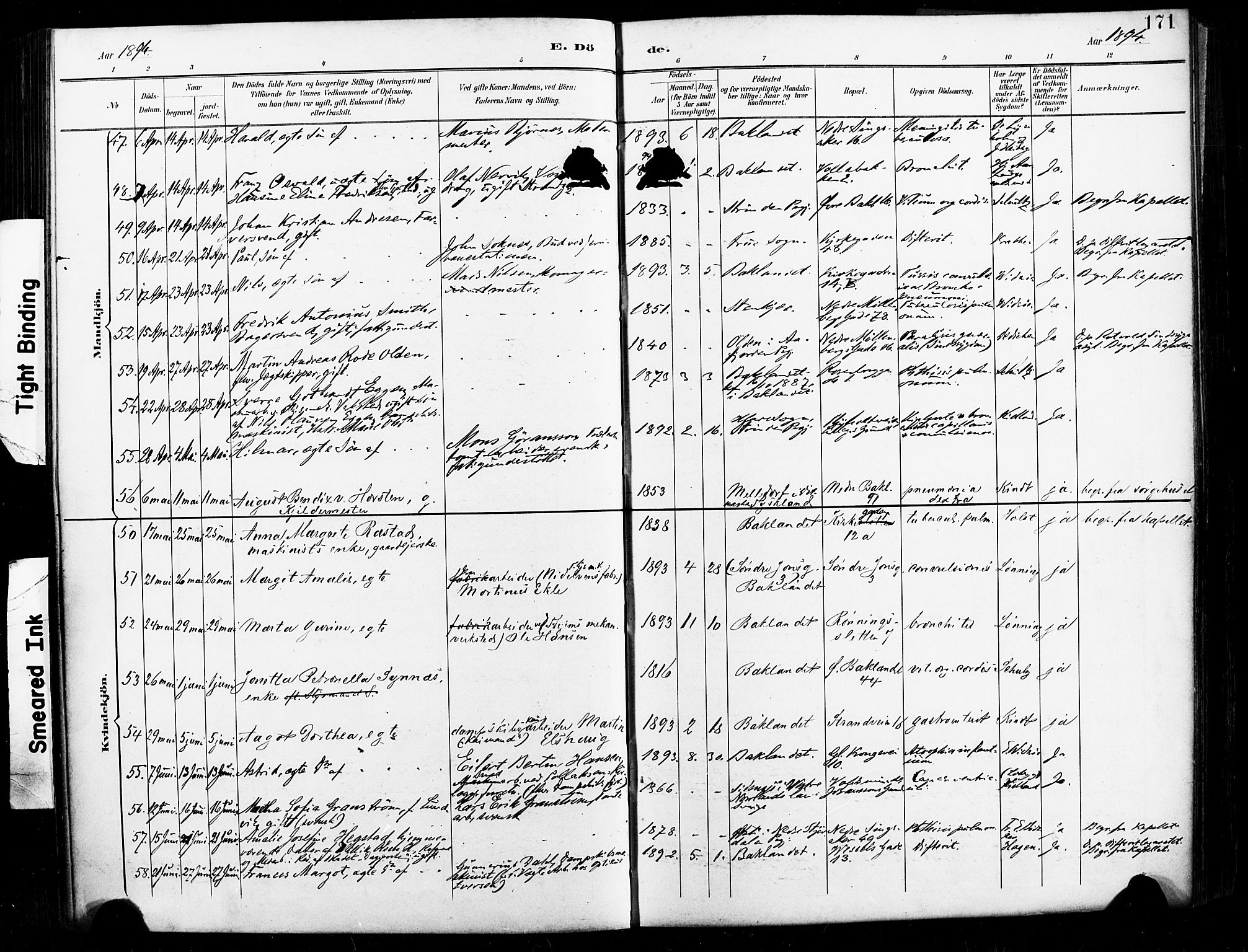 Ministerialprotokoller, klokkerbøker og fødselsregistre - Sør-Trøndelag, AV/SAT-A-1456/604/L0198: Parish register (official) no. 604A19, 1893-1900, p. 171