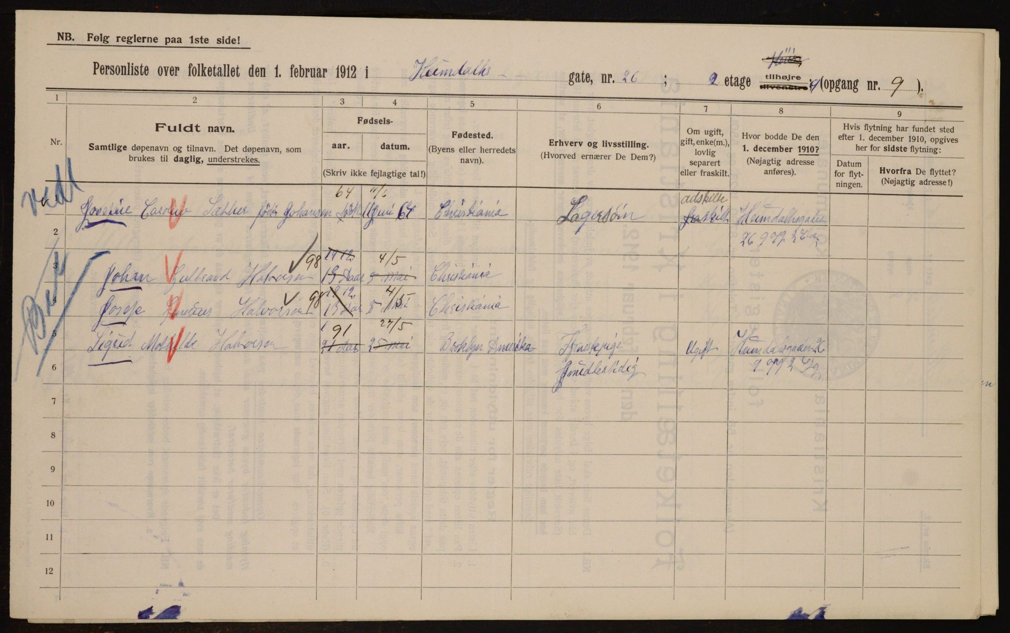 OBA, Municipal Census 1912 for Kristiania, 1912, p. 37275