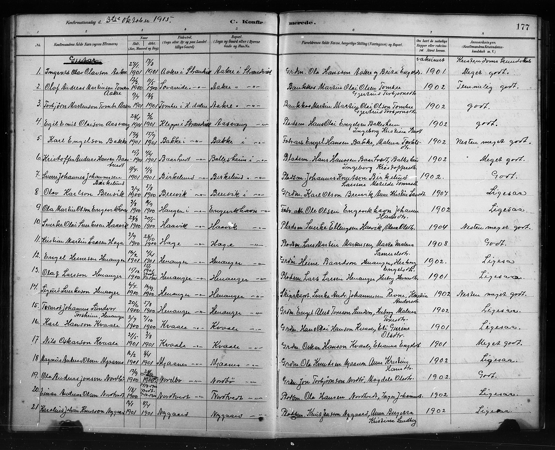 Fusa sokneprestembete, SAB/A-75401/H/Hab: Parish register (copy) no. C 2, 1886-1926, p. 177