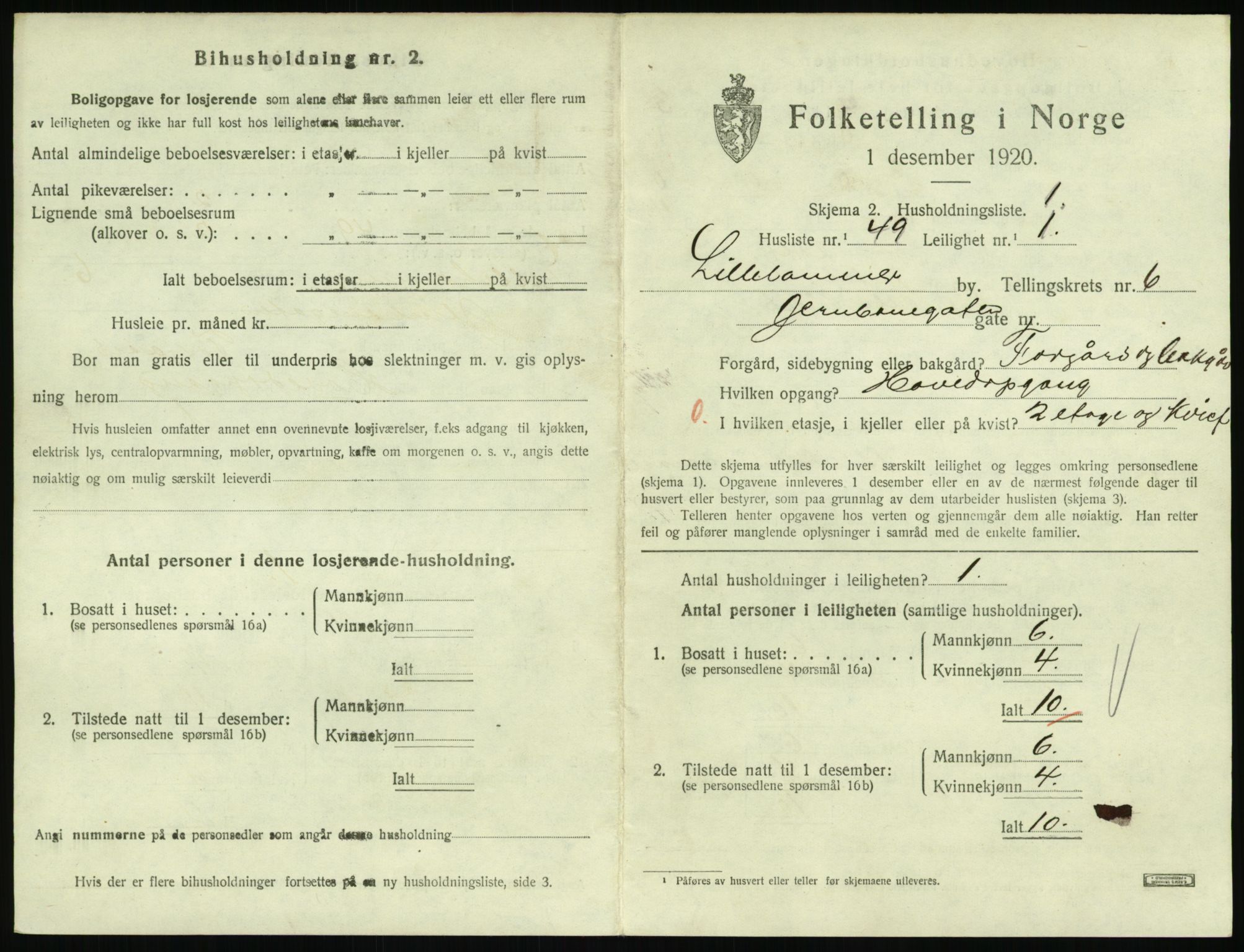 SAH, 1920 census for Lillehammer, 1920, p. 2538