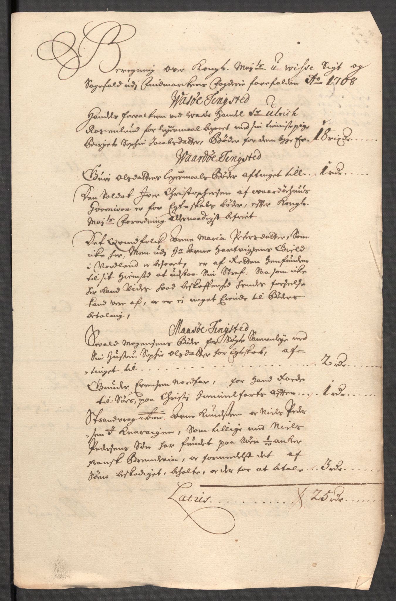 Rentekammeret inntil 1814, Reviderte regnskaper, Fogderegnskap, AV/RA-EA-4092/R69/L4854: Fogderegnskap Finnmark/Vardøhus, 1707-1708, p. 224