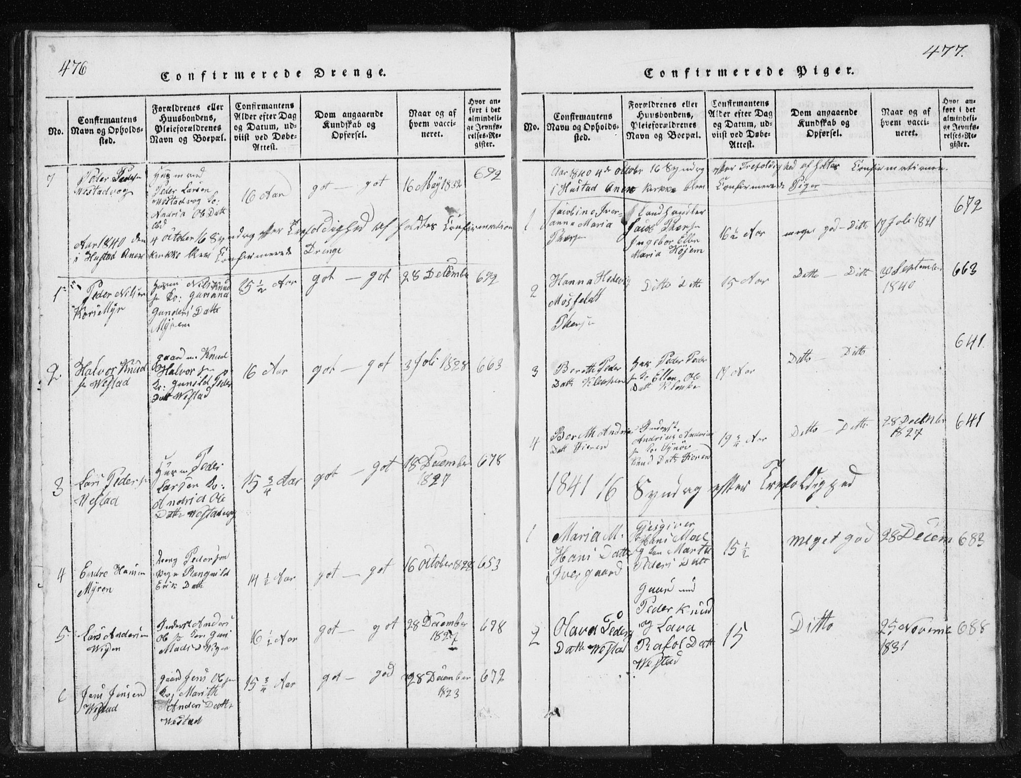 Ministerialprotokoller, klokkerbøker og fødselsregistre - Møre og Romsdal, AV/SAT-A-1454/566/L0772: Parish register (copy) no. 566C01, 1818-1845, p. 476-477