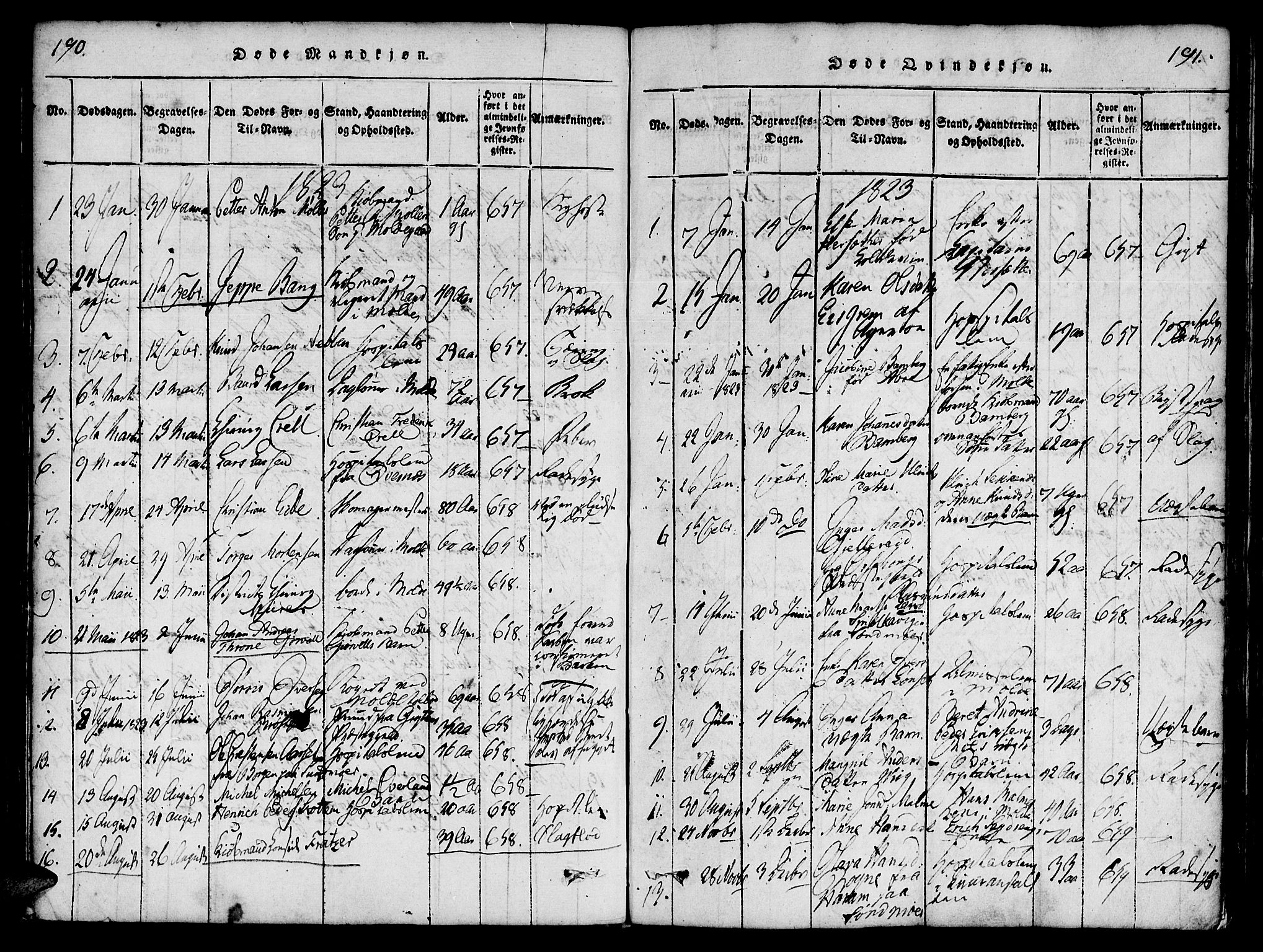 Ministerialprotokoller, klokkerbøker og fødselsregistre - Møre og Romsdal, SAT/A-1454/558/L0688: Parish register (official) no. 558A02, 1818-1843, p. 190-191