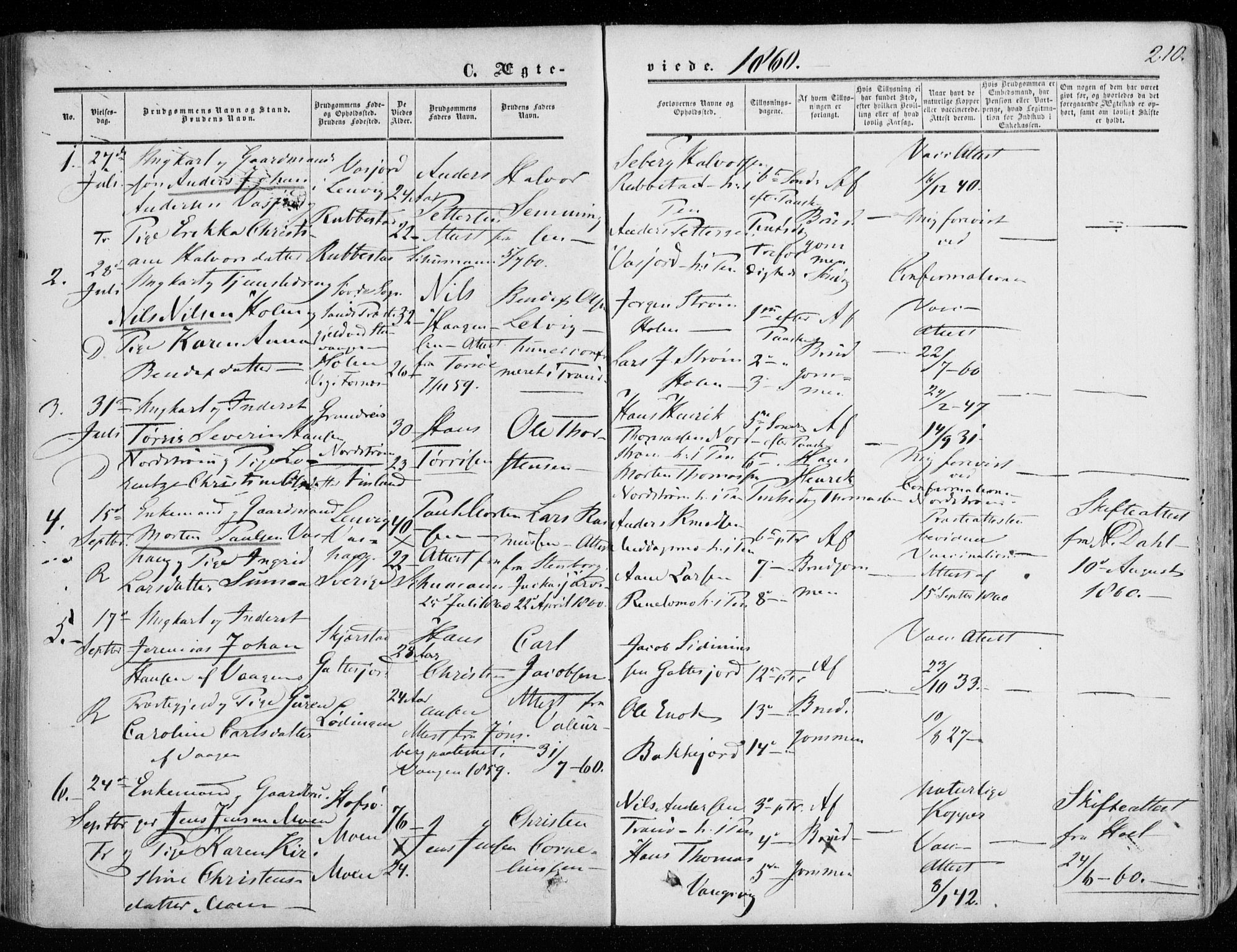 Tranøy sokneprestkontor, SATØ/S-1313/I/Ia/Iaa/L0007kirke: Parish register (official) no. 7, 1856-1866, p. 210