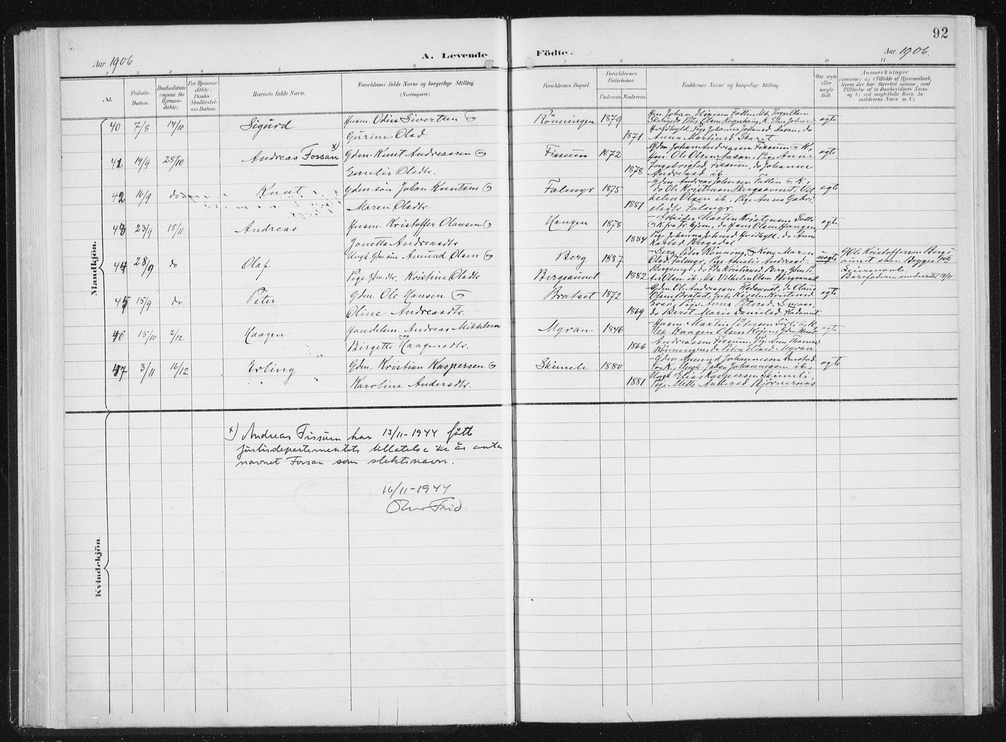 Ministerialprotokoller, klokkerbøker og fødselsregistre - Sør-Trøndelag, AV/SAT-A-1456/647/L0635: Parish register (official) no. 647A02, 1896-1911, p. 92