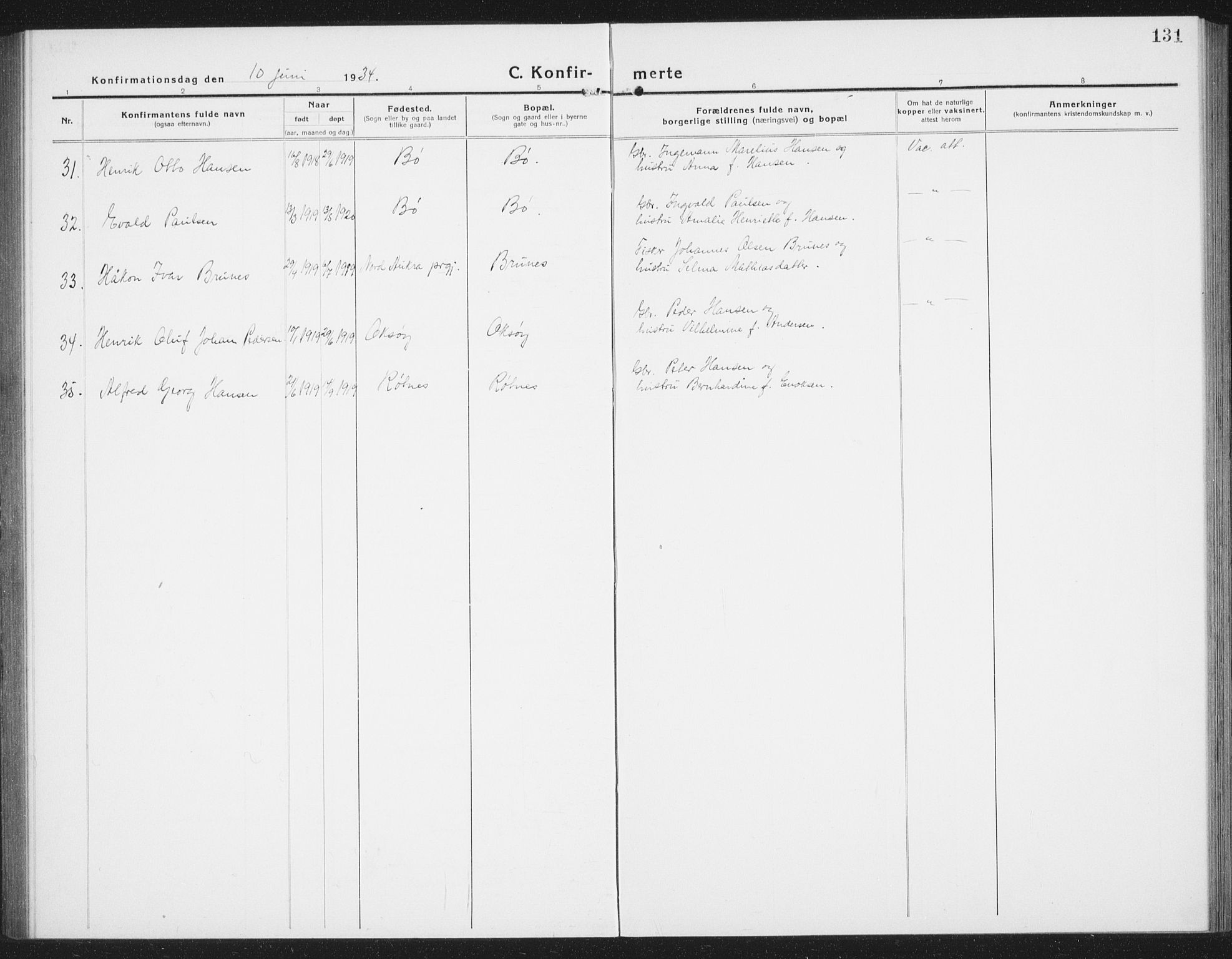 Ministerialprotokoller, klokkerbøker og fødselsregistre - Nordland, AV/SAT-A-1459/855/L0817: Parish register (copy) no. 855C06, 1917-1934, p. 131