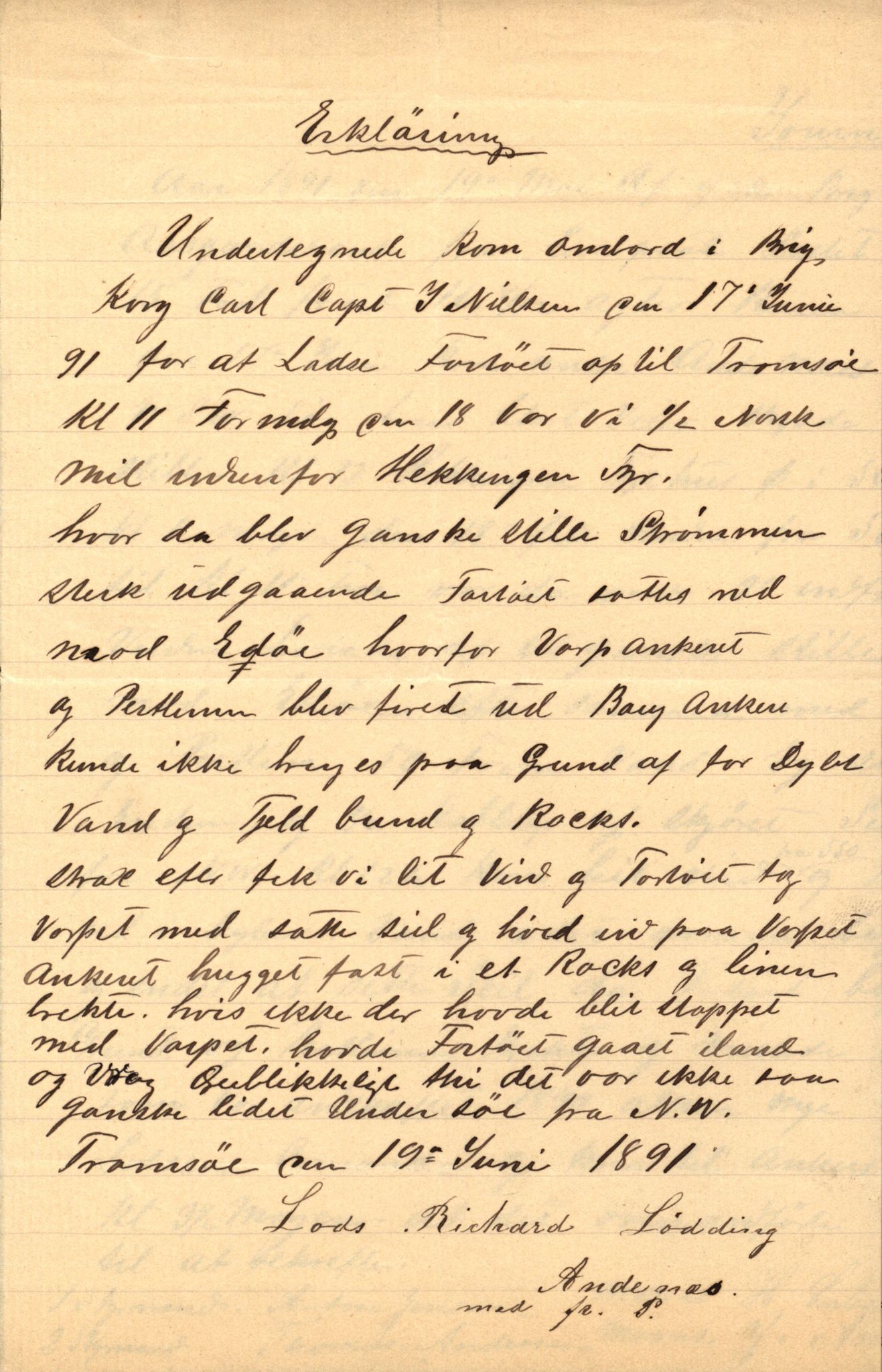 Pa 63 - Østlandske skibsassuranceforening, VEMU/A-1079/G/Ga/L0027/0001: Havaridokumenter / Magnolia, Kong Carl, Louise, Lindsay, Activ av Flekkefjord, 1891, p. 9