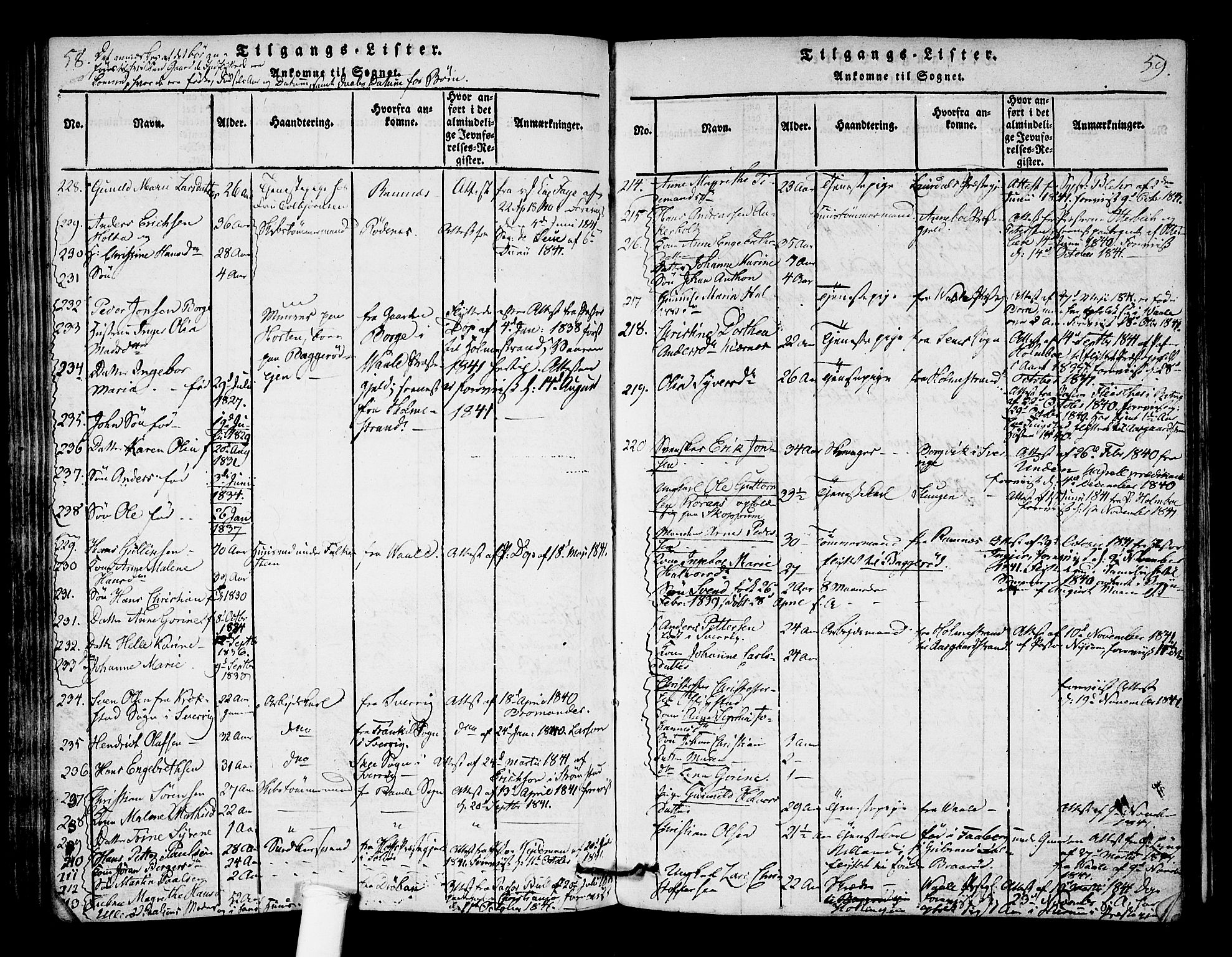 Borre kirkebøker, SAKO/A-338/F/Fa/L0004: Parish register (official) no. I 4, 1815-1845, p. 58-59