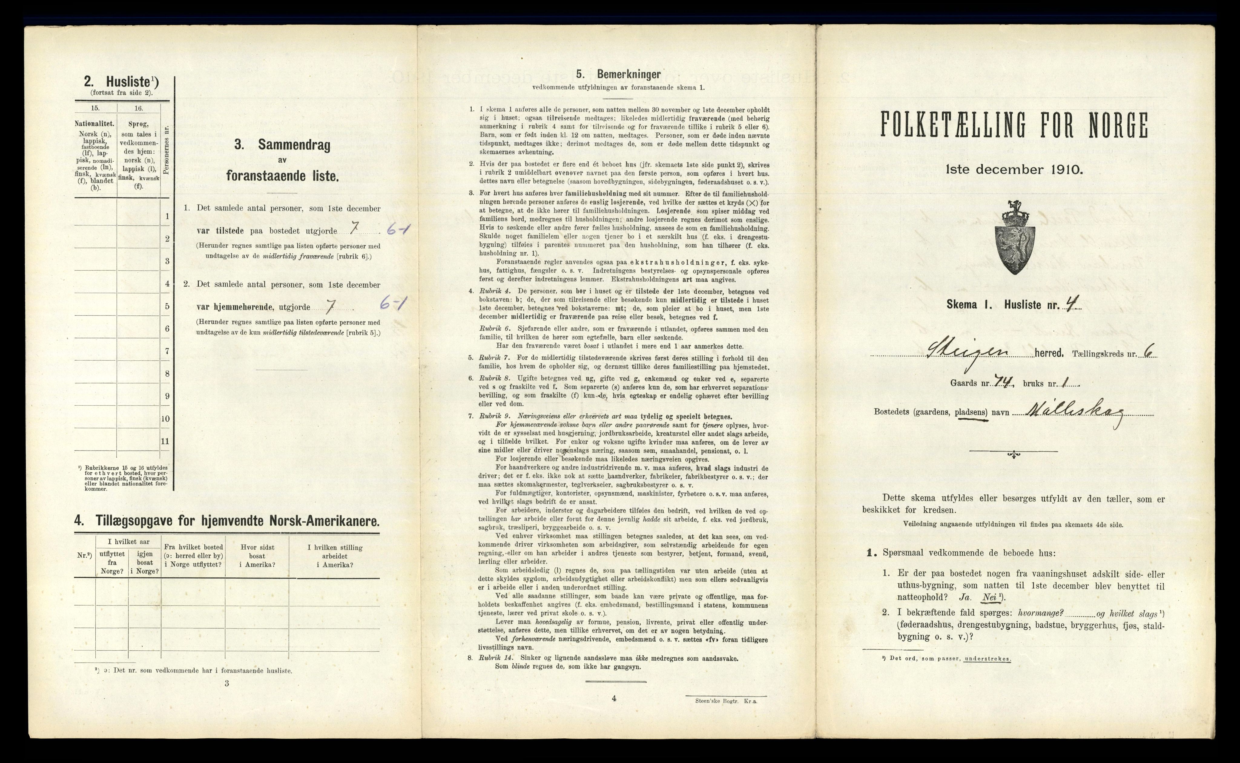 RA, 1910 census for Steigen, 1910, p. 453